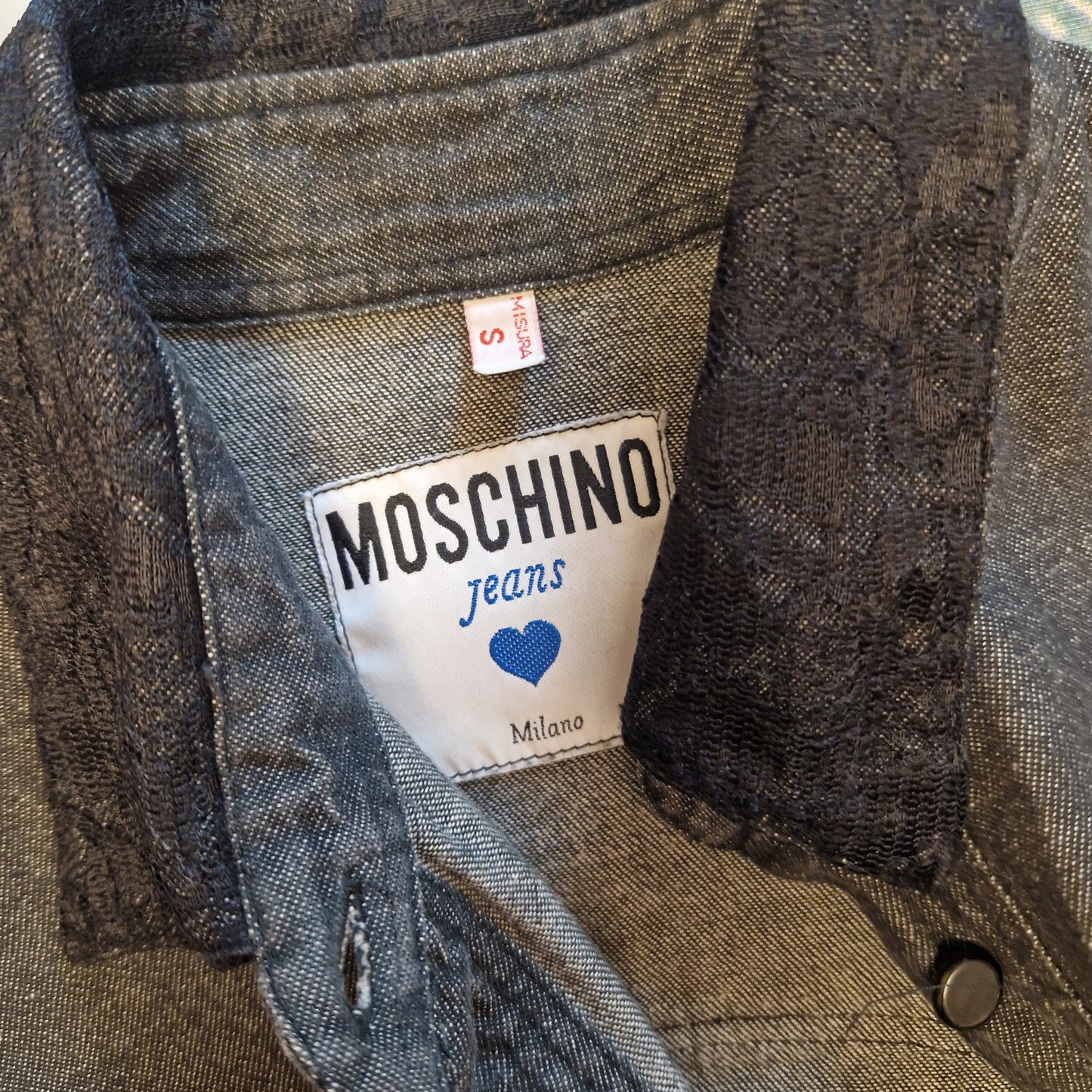 Moschino | Camicia in denim grigio e pizzo