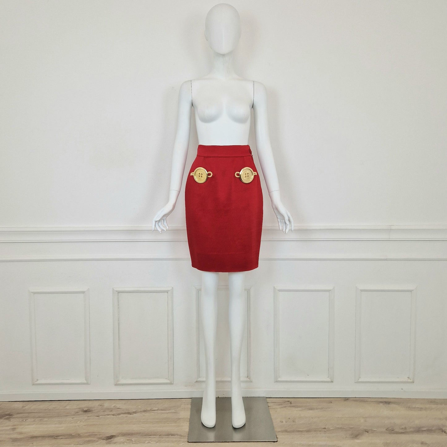 Moschino Couture | Gonna rossa maxi bottoni oro