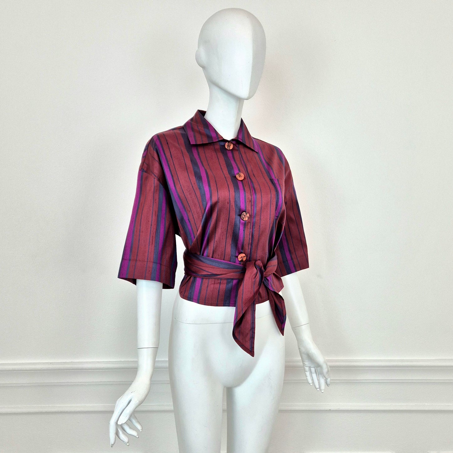 Romeo Gigli | Camicia a righe pura seta con fiocco