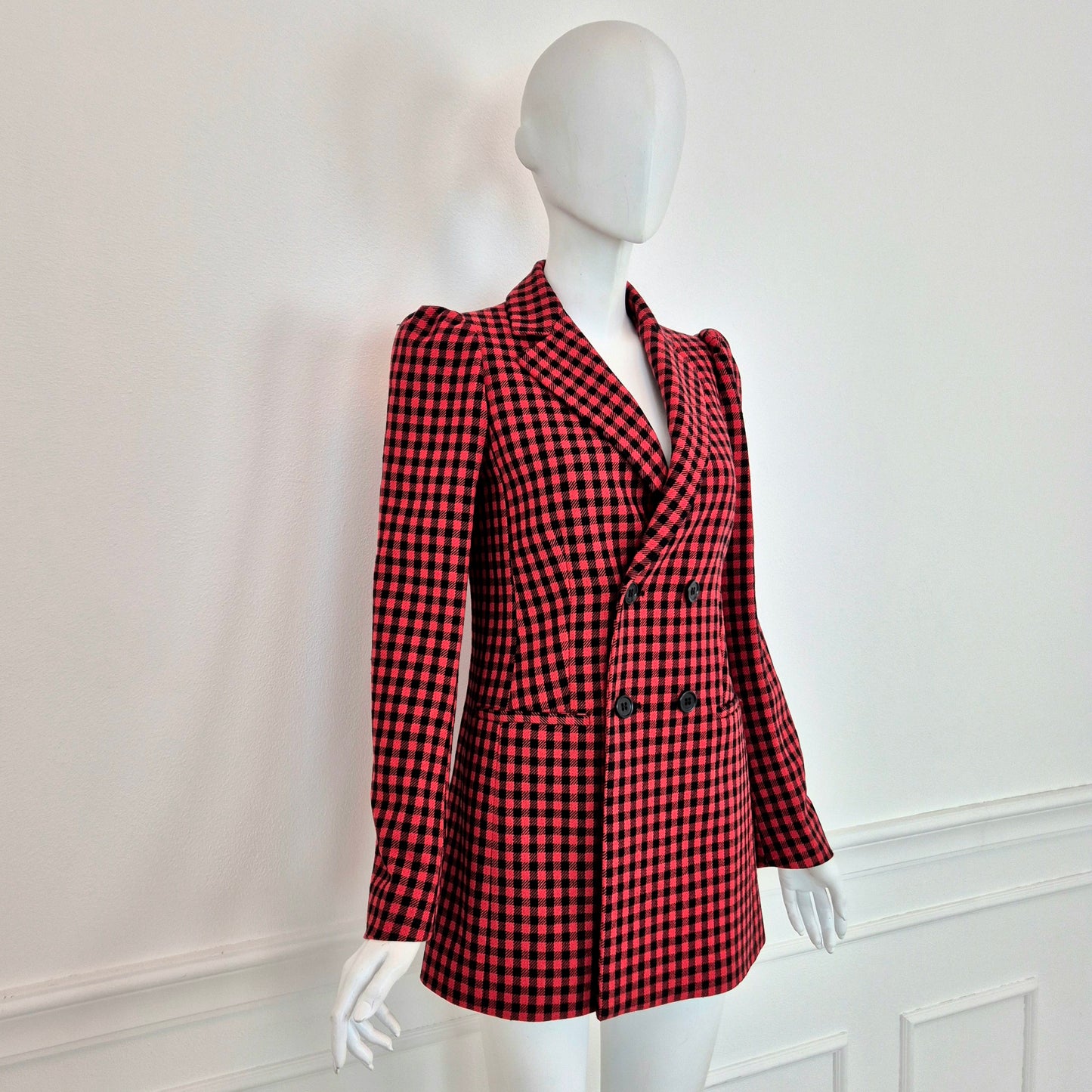 Red Valentino | Giacca doppiopetto pied de poule rosso nero