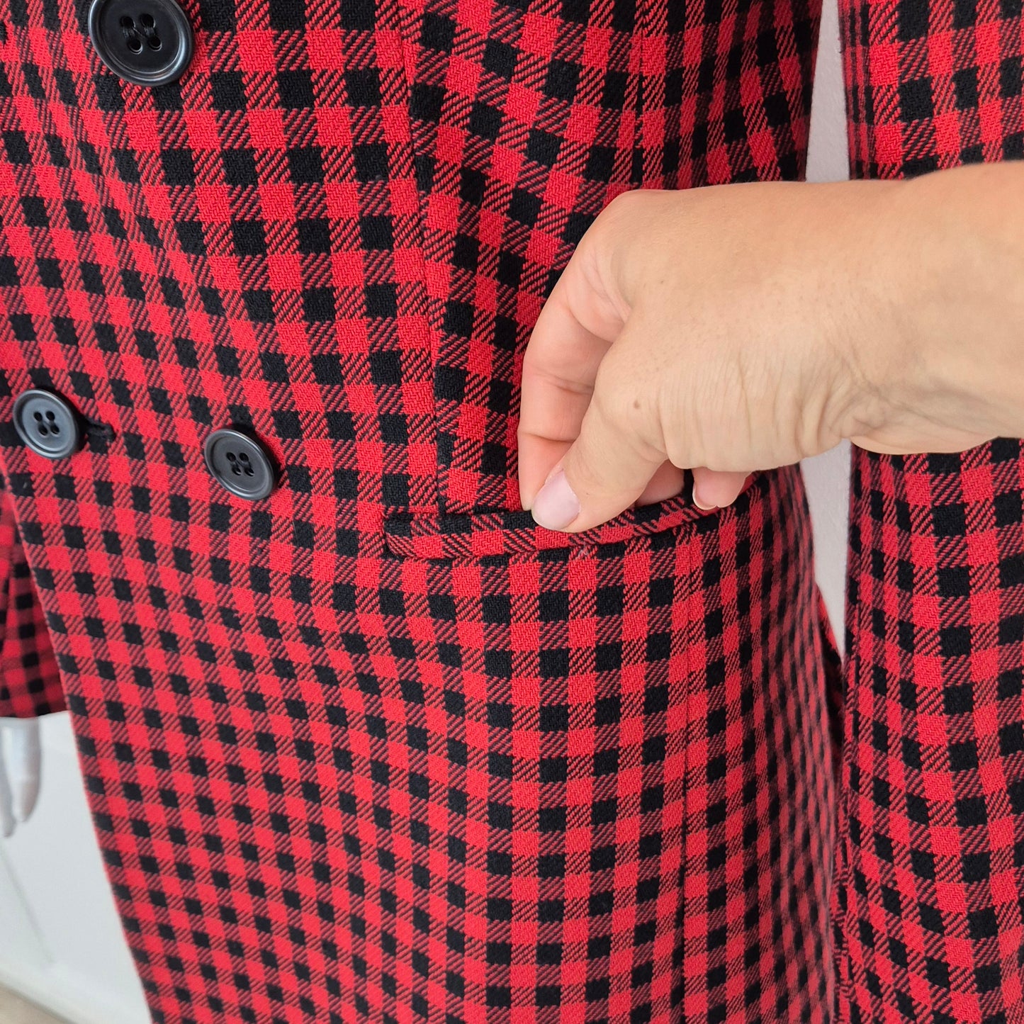 Red Valentino | Giacca doppiopetto pied de poule rosso nero