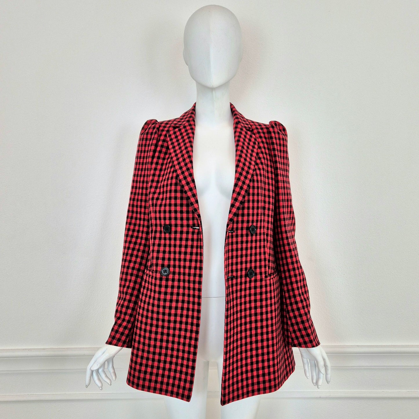 Red Valentino | Giacca doppiopetto pied de poule rosso nero