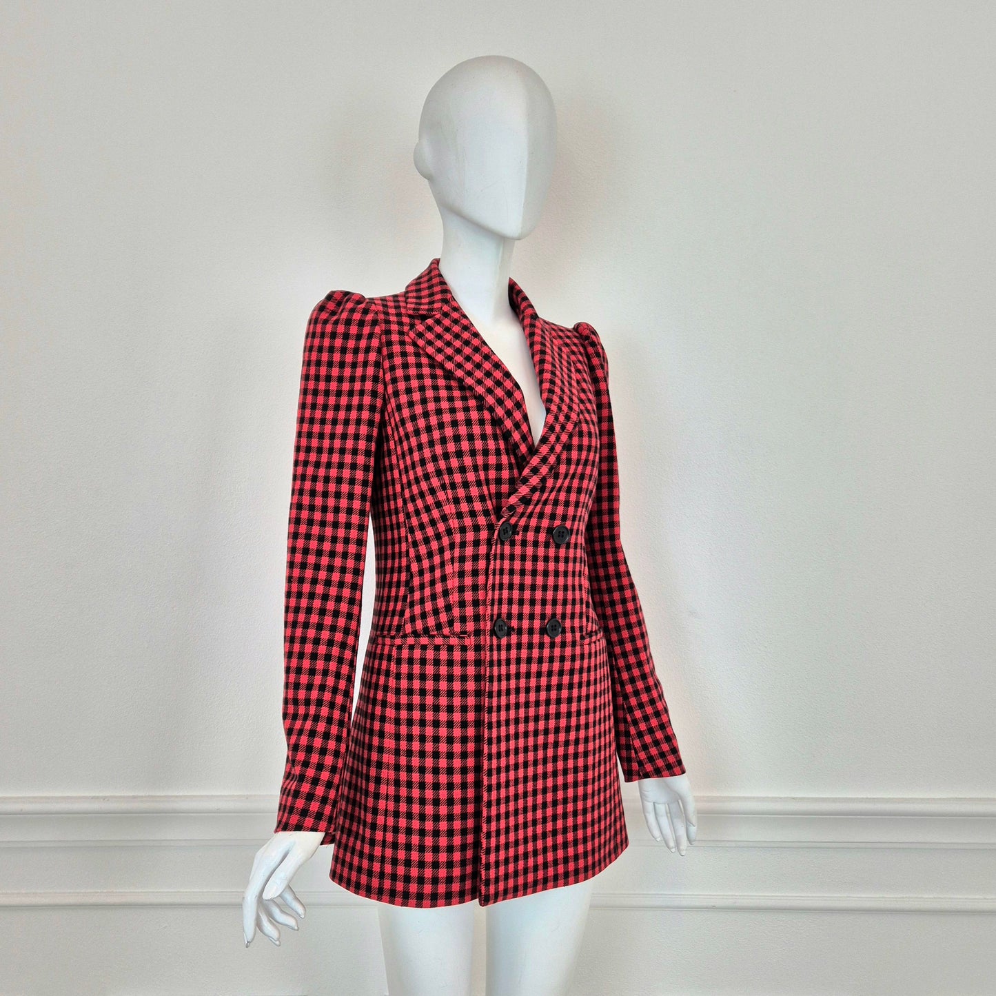 Red Valentino | Giacca doppiopetto pied de poule rosso nero