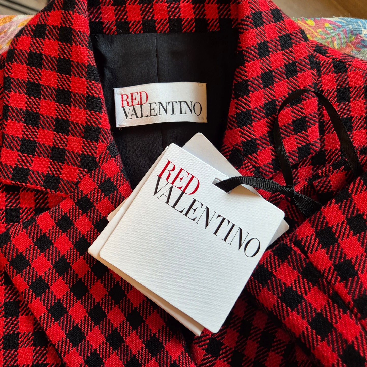 Red Valentino | Giacca doppiopetto pied de poule rosso nero