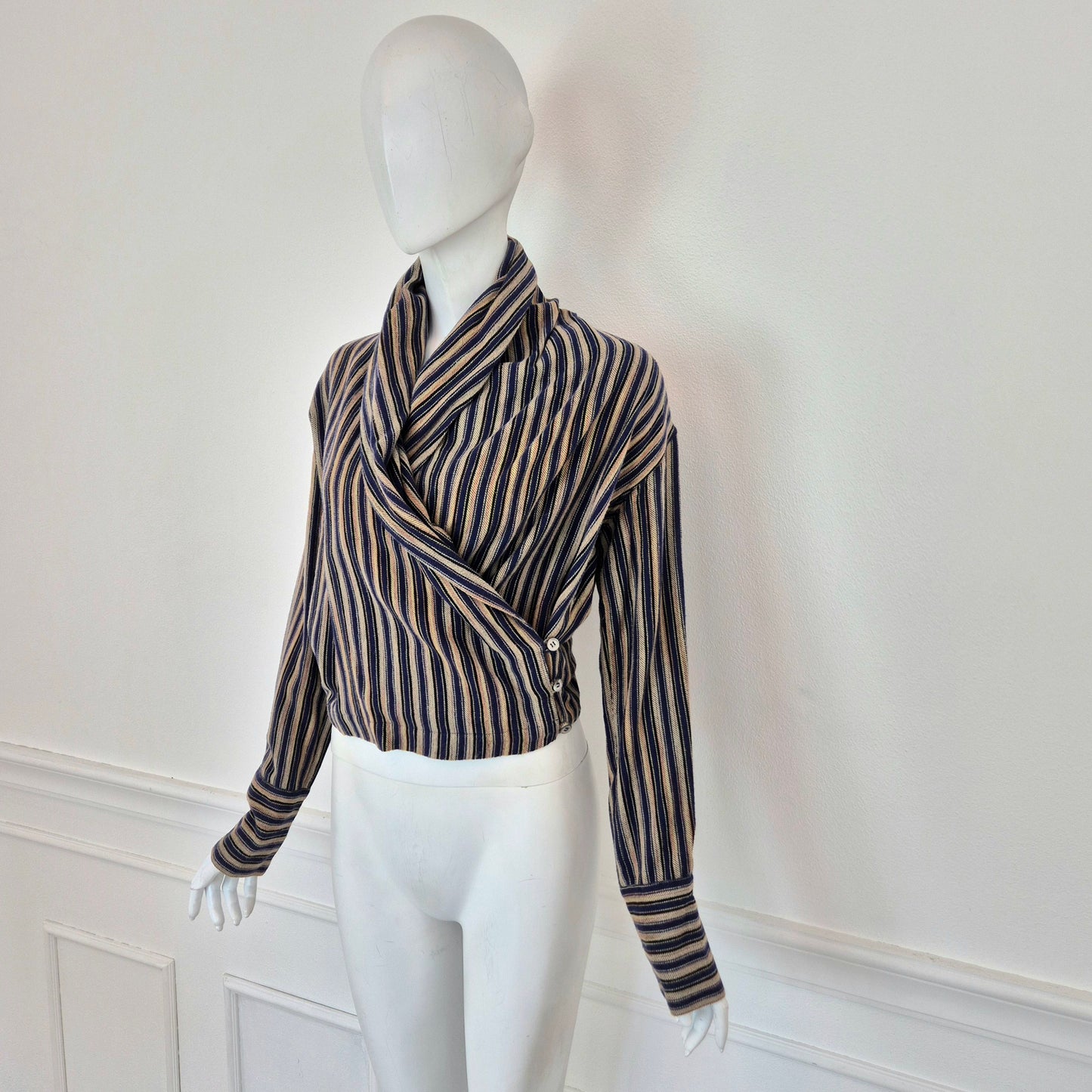 Romeo Gigli | Camicia a righe caldo cotone con bottoncini laterali