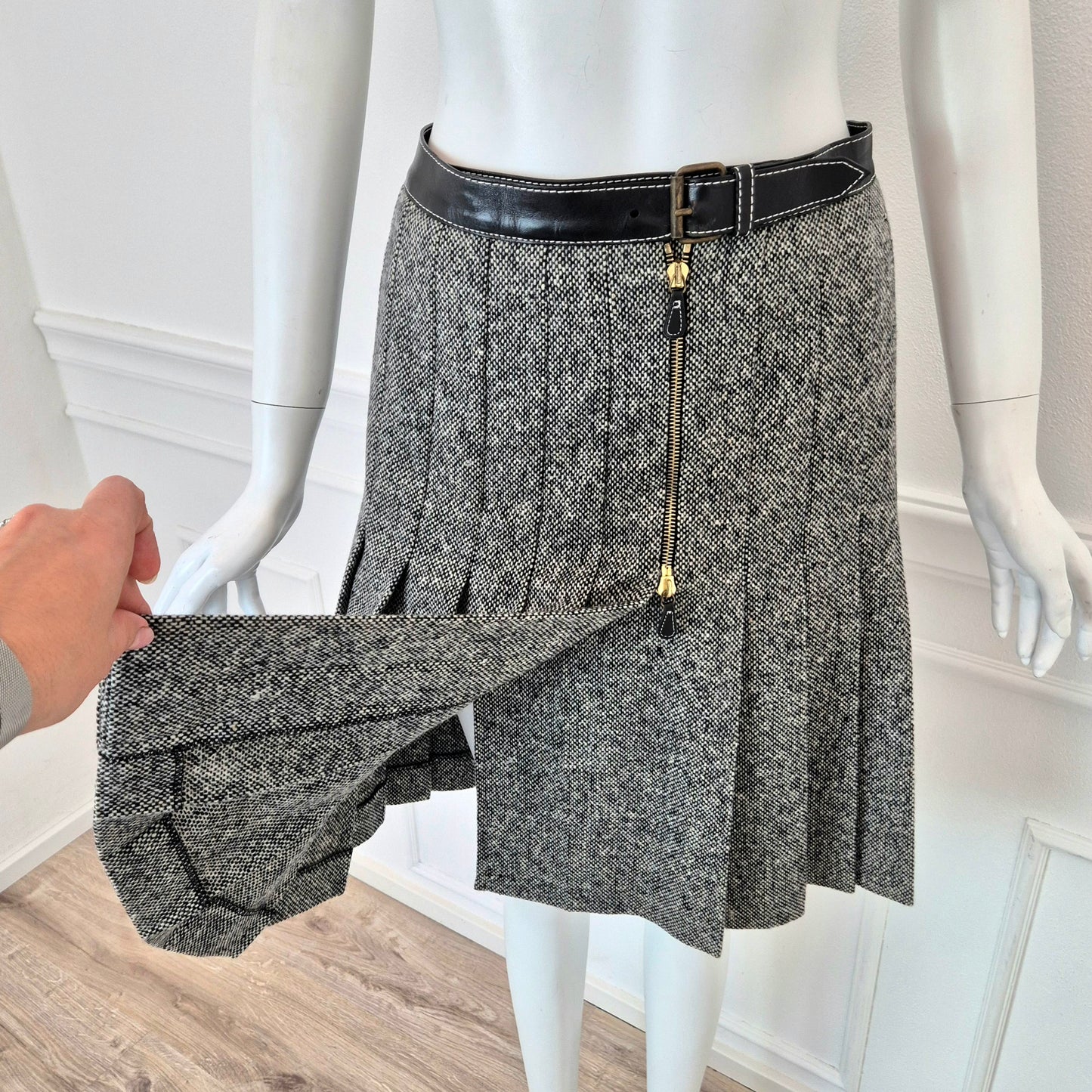 Alexander McQueen | Gonna in lana e pelle