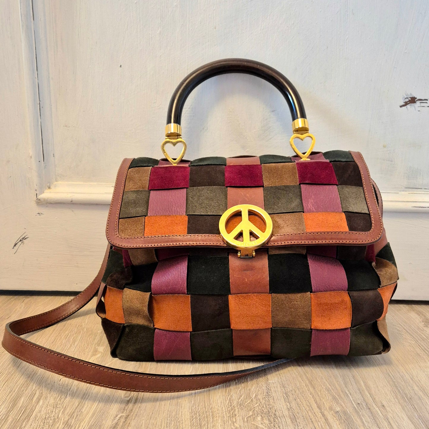Moschino | Borsa intrecciata in pelle e camoscio