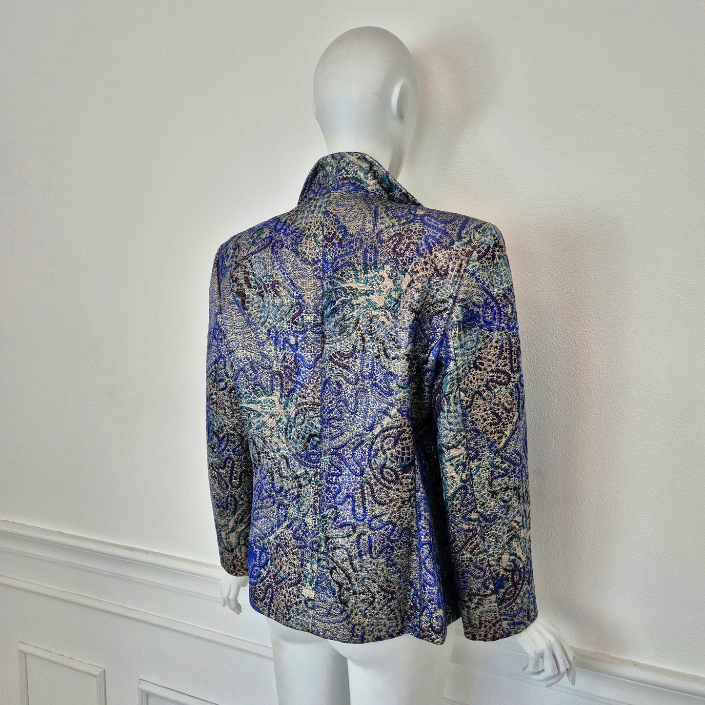 Gianfranco Ferré | Giacca 1990 fantasia blu e oro con bottoni gioiello