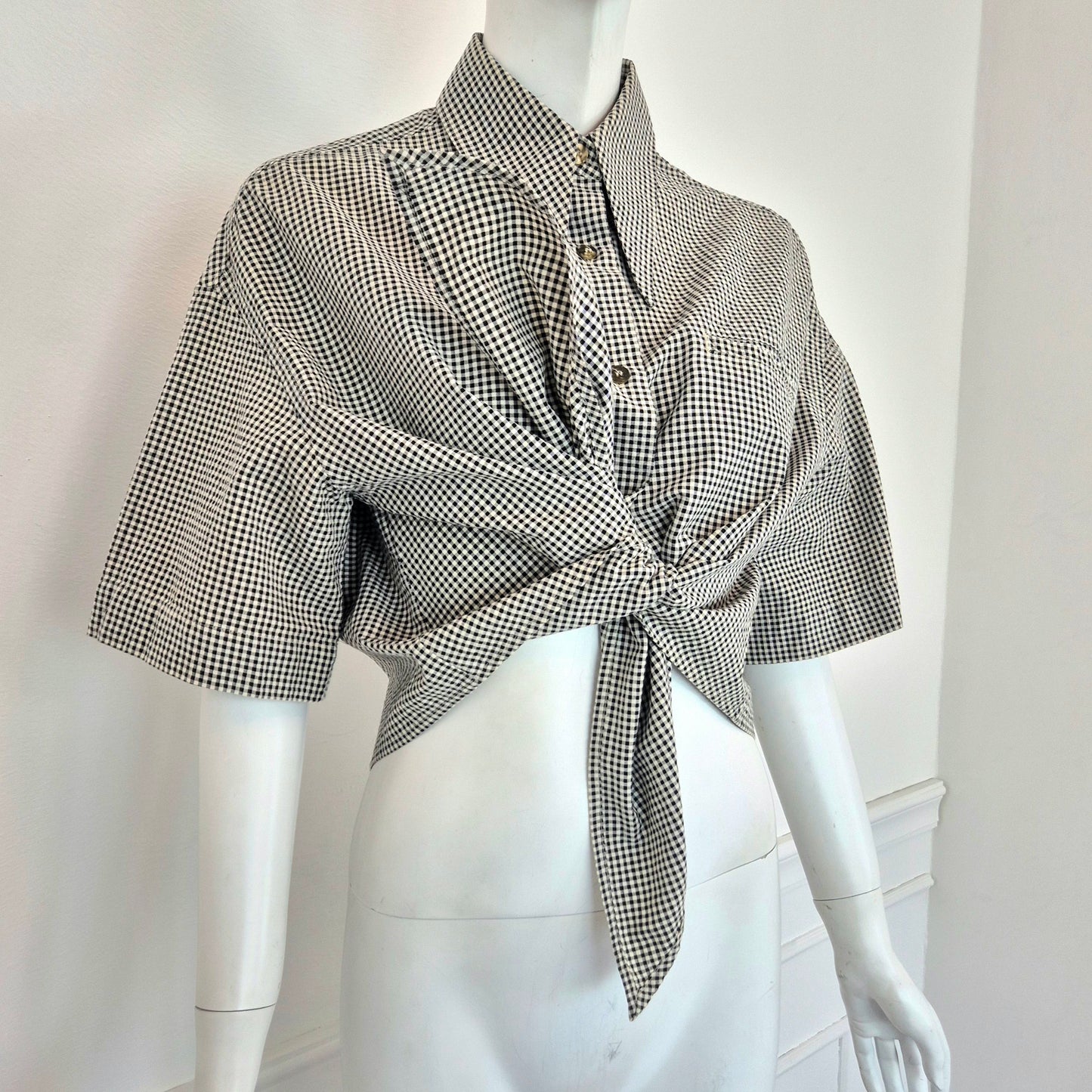 Romeo Gigli | Camicetta cotone vichy bianco nero