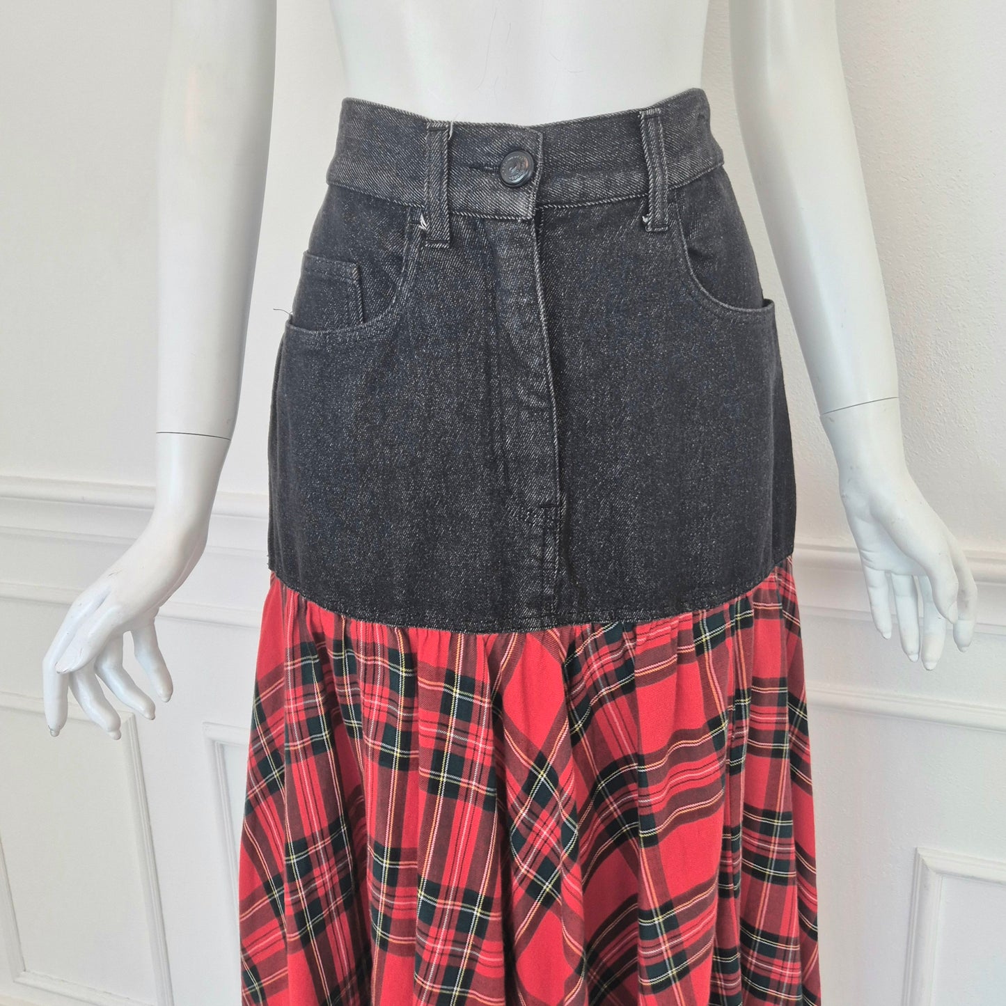 Moschino | Gonna lunga denim e tartan