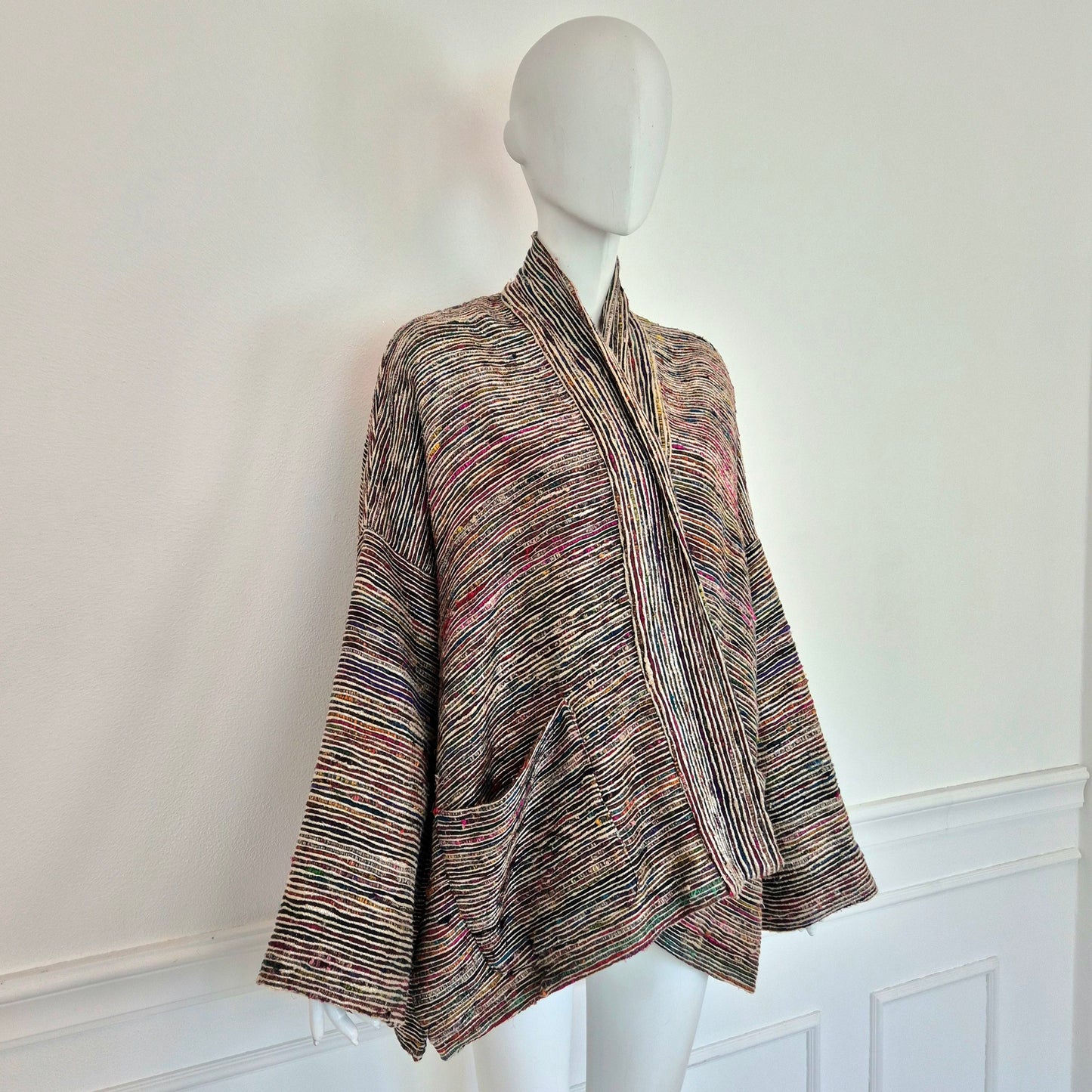 Romeo Gigli | Giacca kimono righe seta e metallo 1993