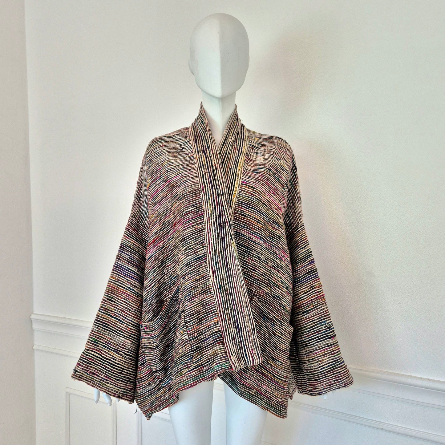 Romeo Gigli | Giacca kimono righe seta e metallo 1993