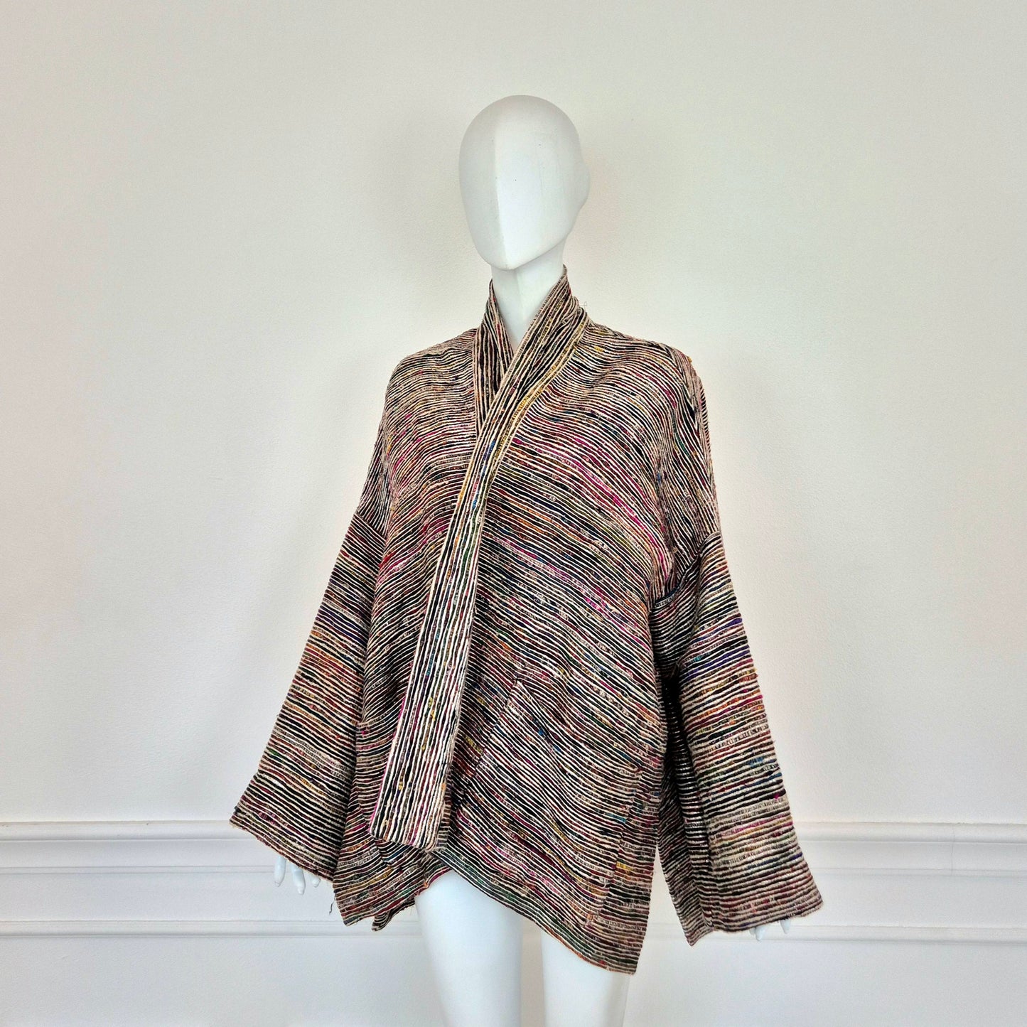Romeo Gigli | Giacca kimono righe seta e metallo 1993