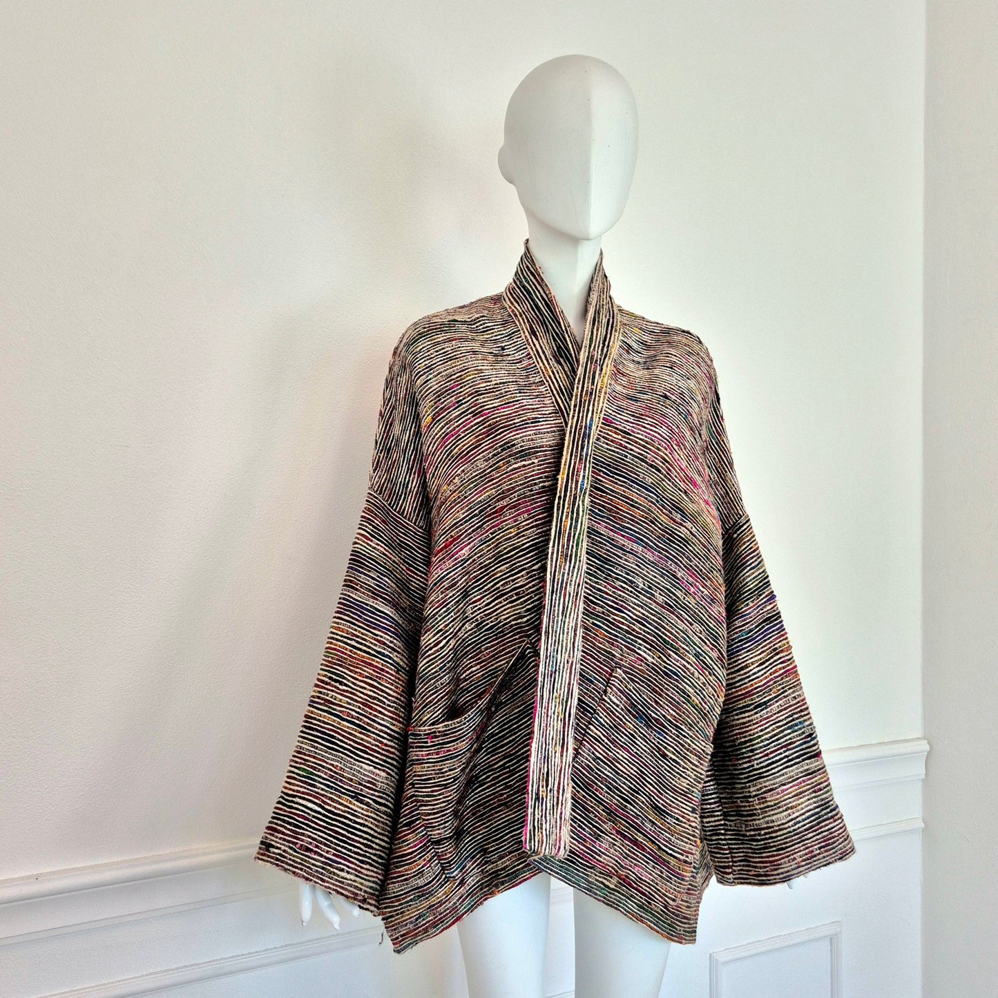 Romeo Gigli | Giacca kimono righe seta e metallo 1993