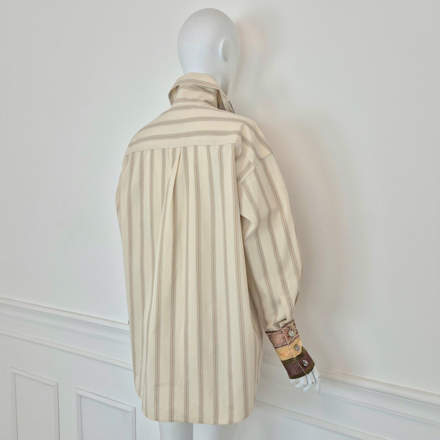 Romeo Gigli | Camicia in cotone rigato con applicazioni su collo e polsi 1994