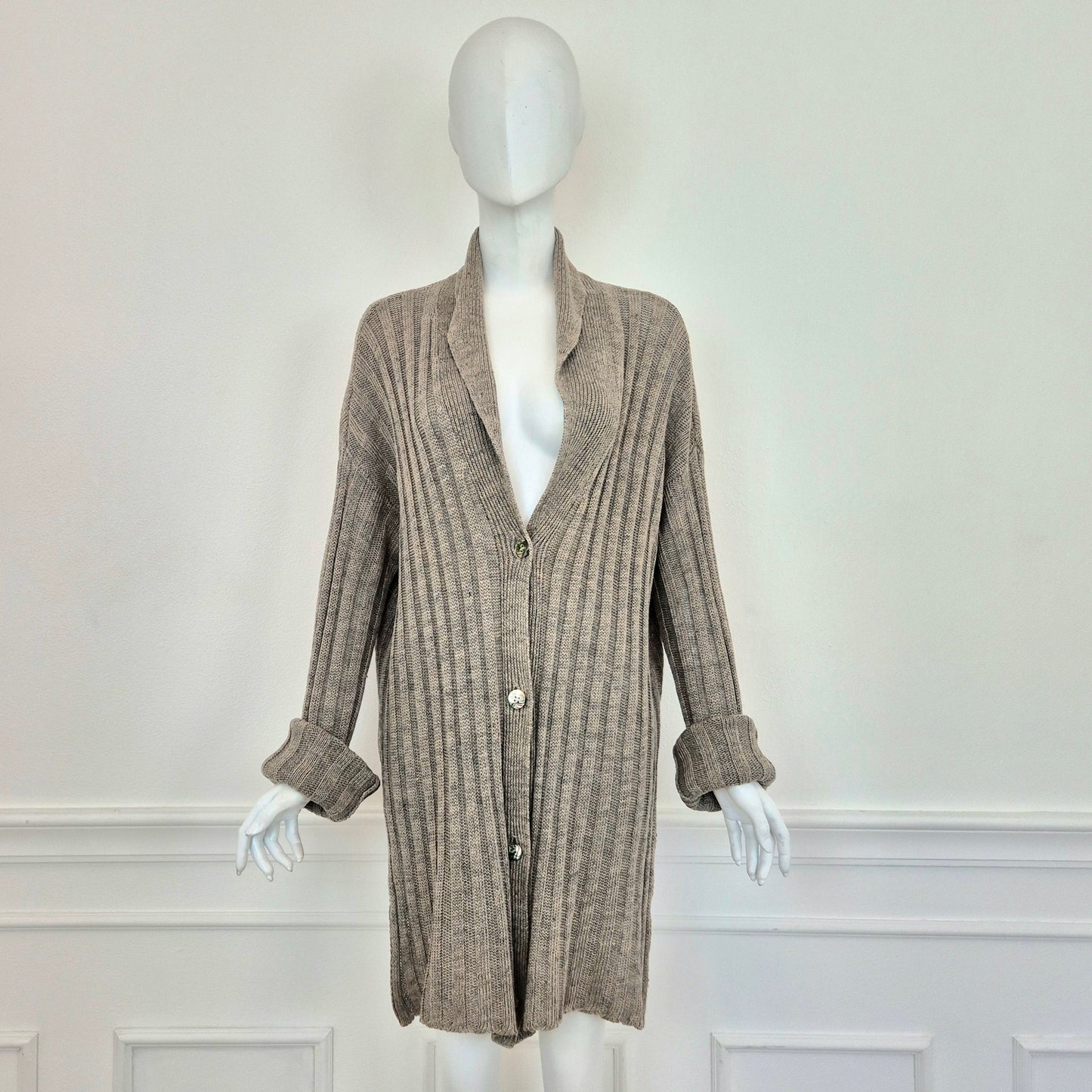 Romeo Gigli | Maxi Cardigan in lino grigio 1995