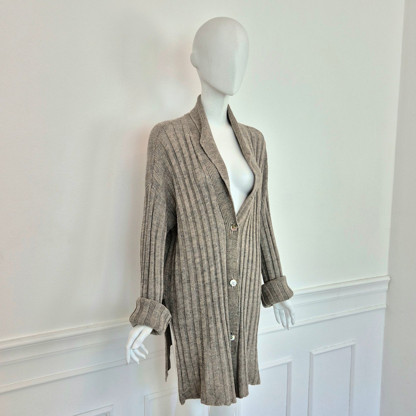 Romeo Gigli | Maxi Cardigan in lino grigio 1995