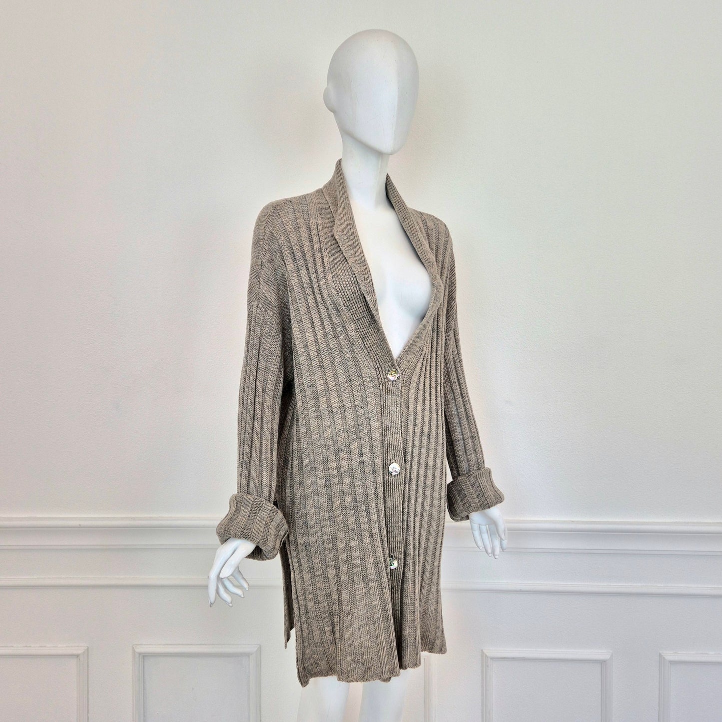 Romeo Gigli | Maxi Cardigan in lino grigio 1995