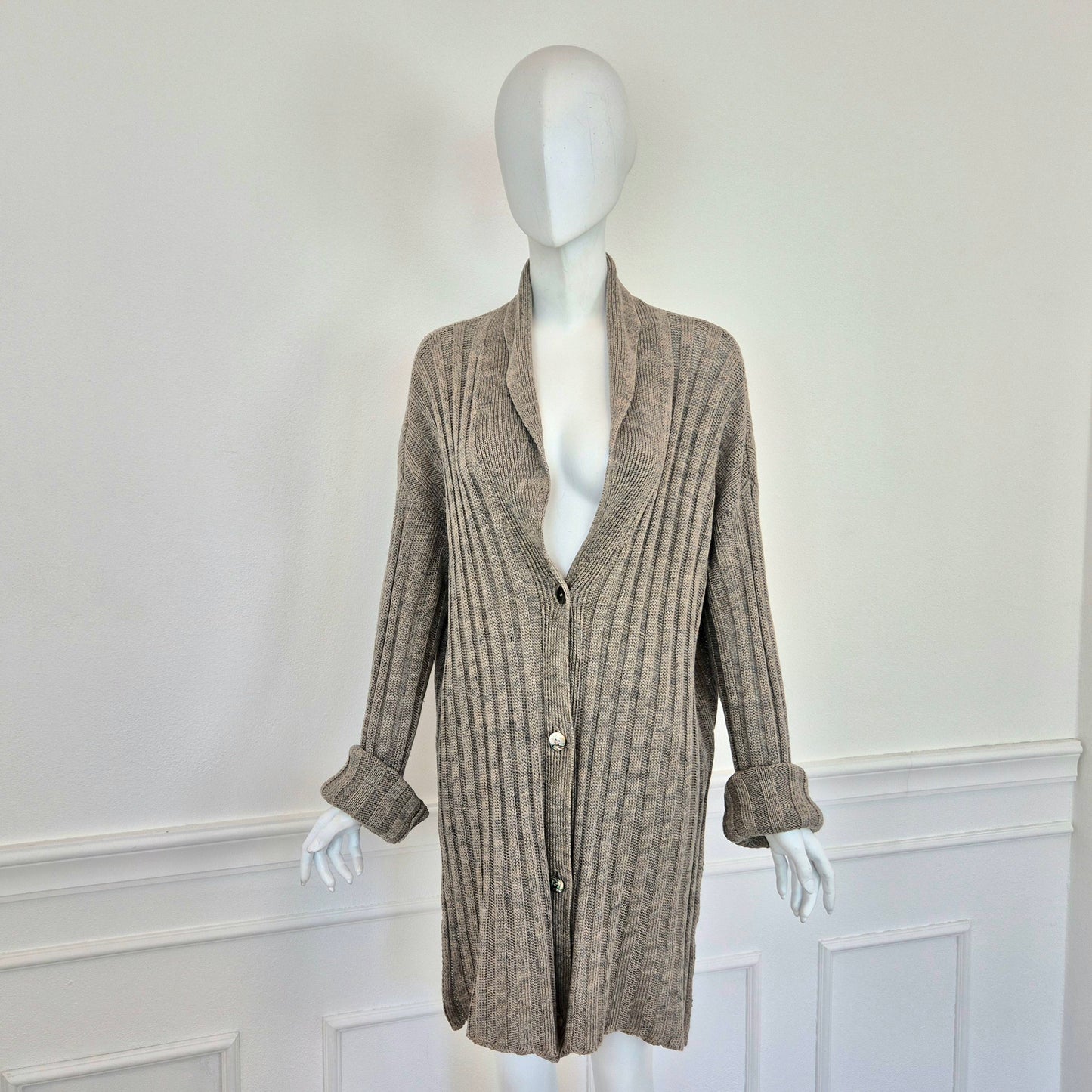 Romeo Gigli | Maxi Cardigan in lino grigio 1995