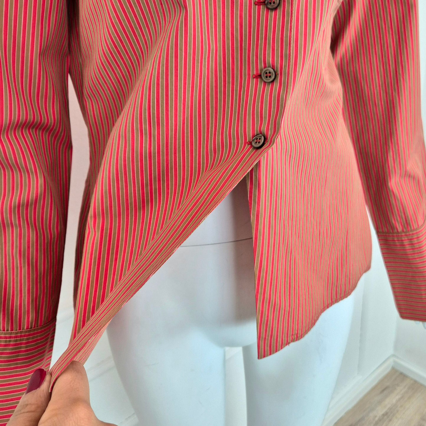 Romeo Gigli | Camicia a righe rosso nocciola 1997