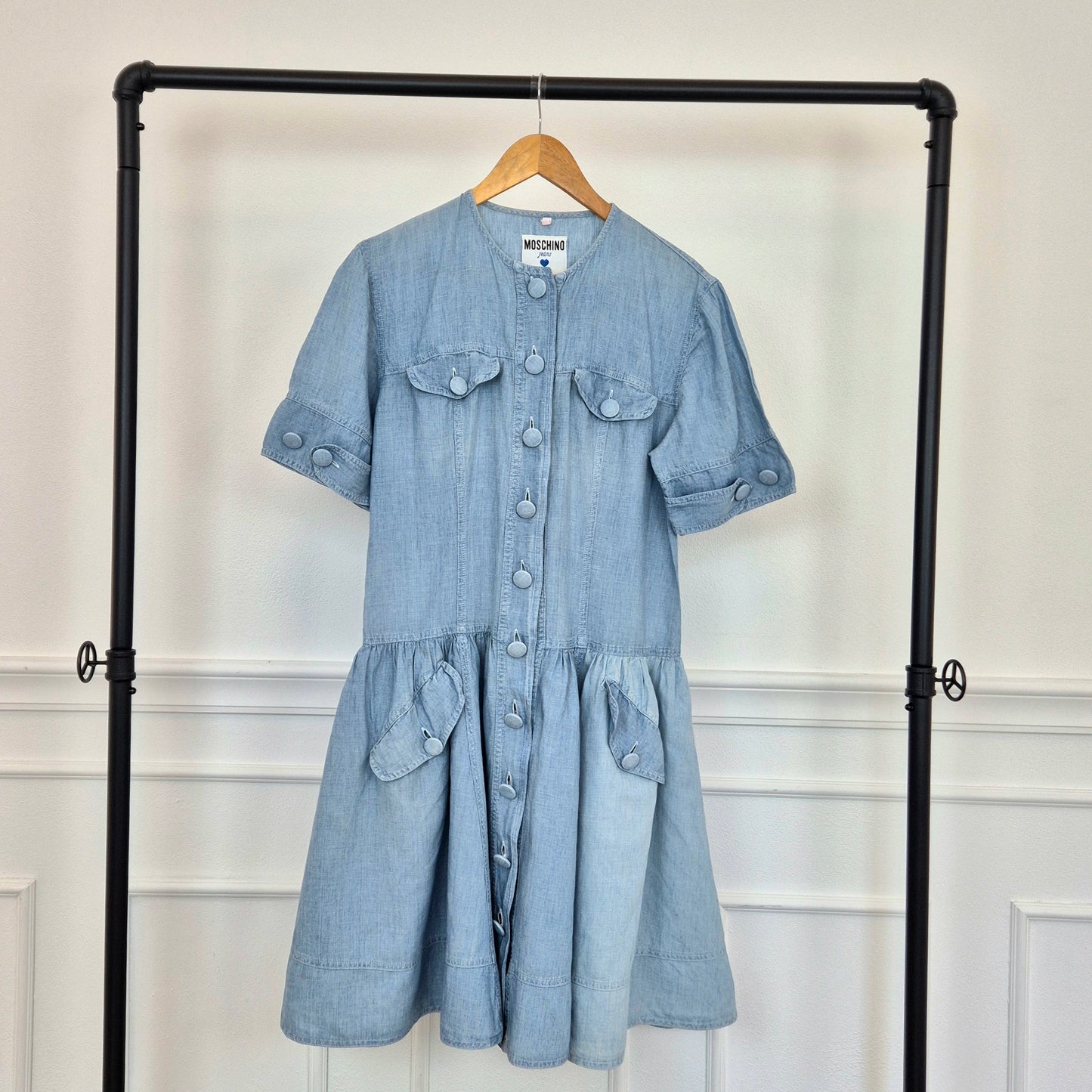 Moschino | Abito in denim e lino con maxi bottoni