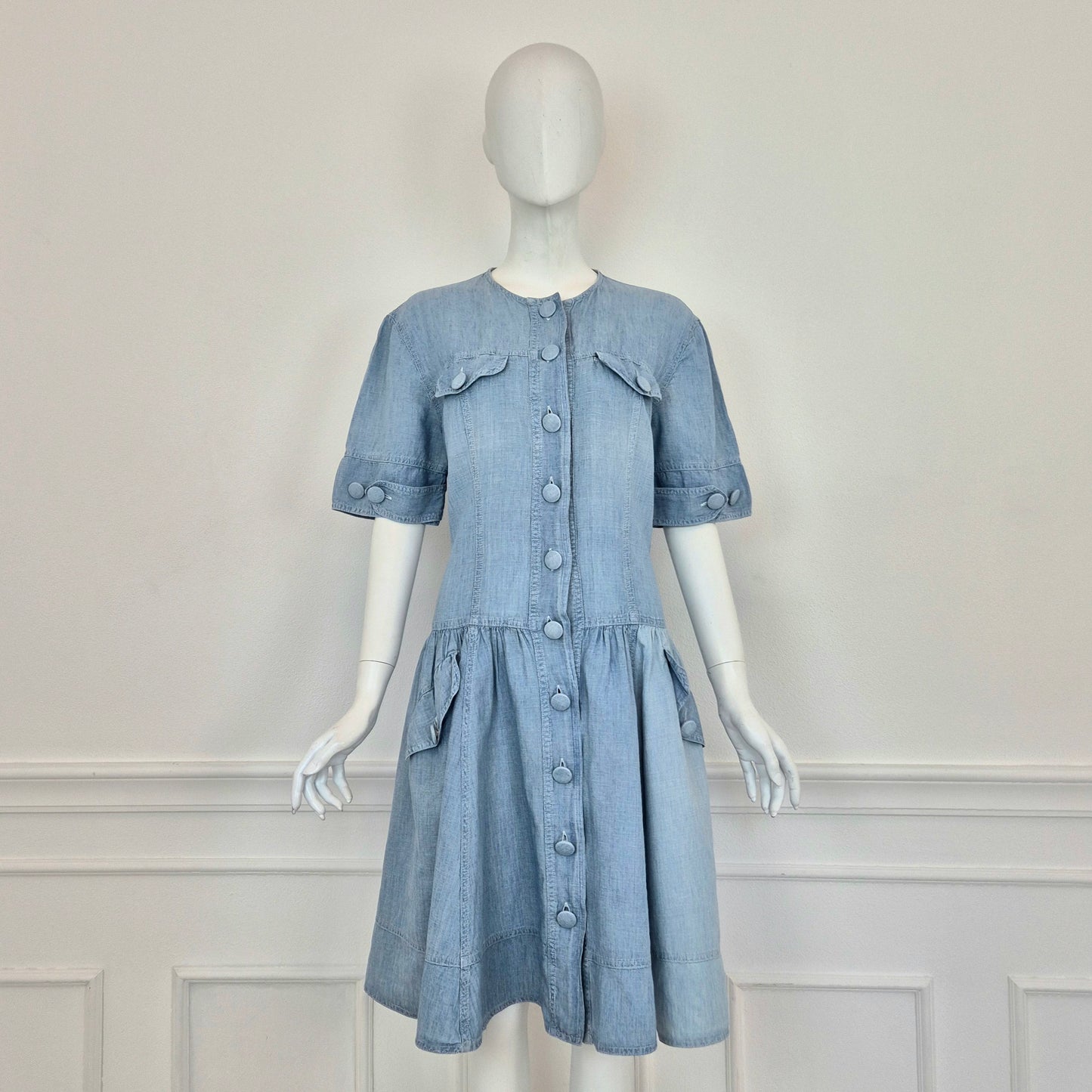 Moschino | Abito in denim e lino con maxi bottoni