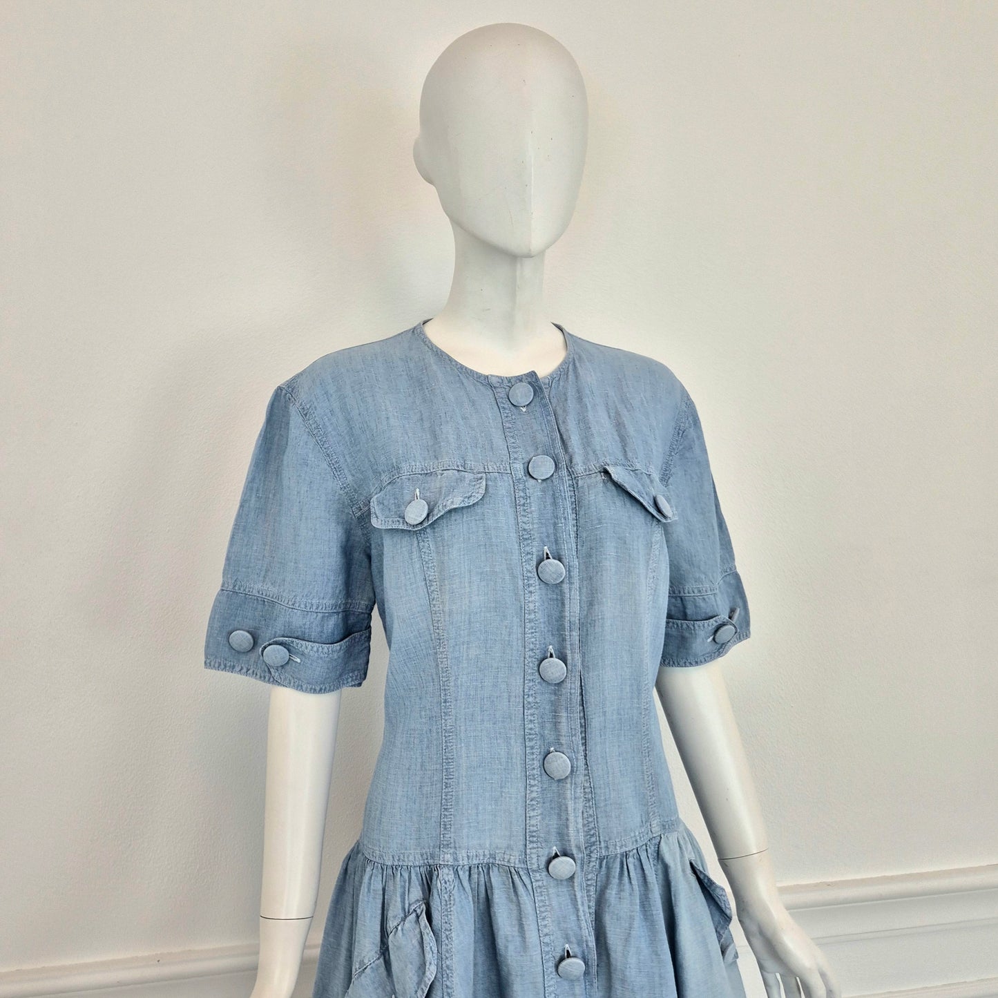 Moschino | Abito in denim e lino con maxi bottoni