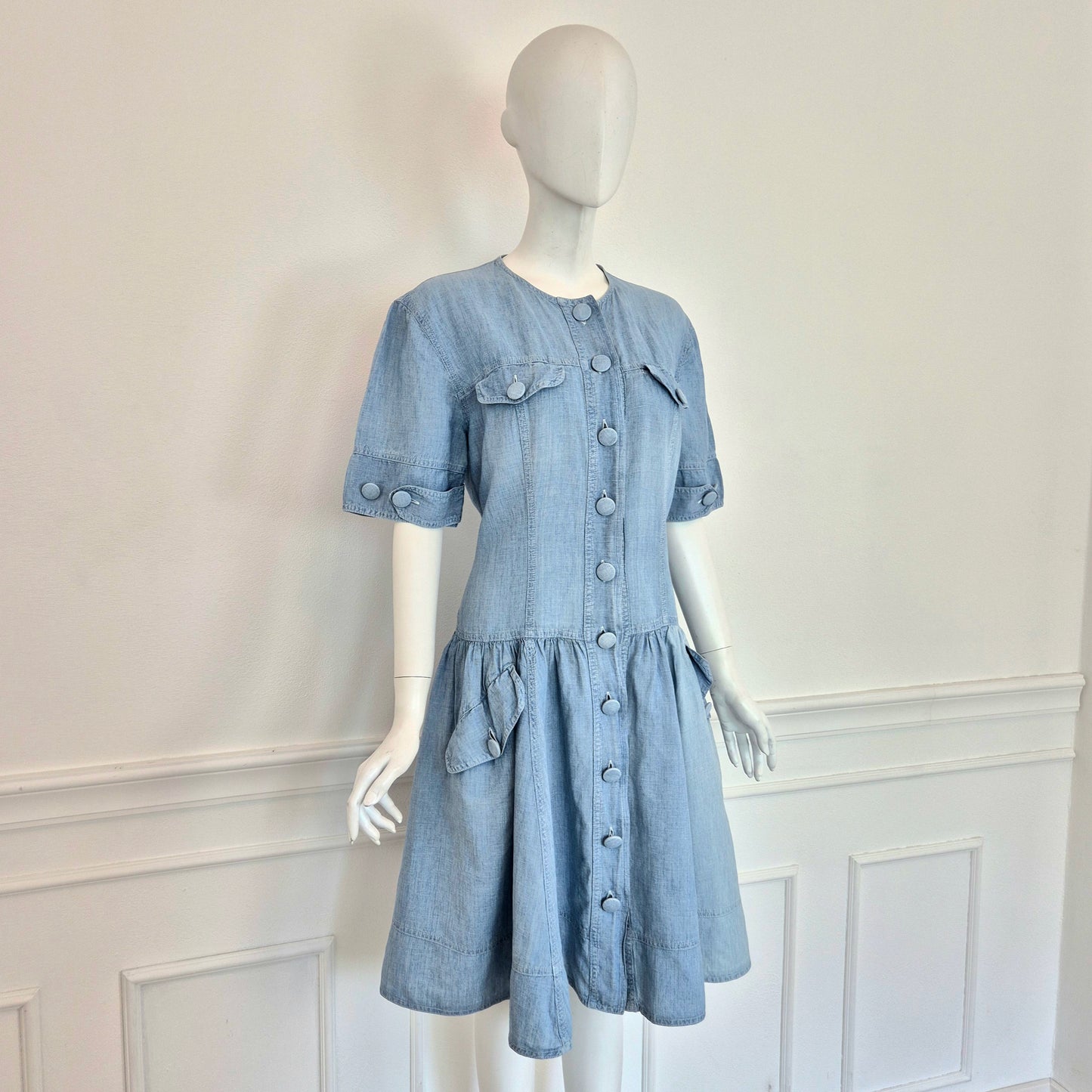 Moschino | Abito in denim e lino con maxi bottoni