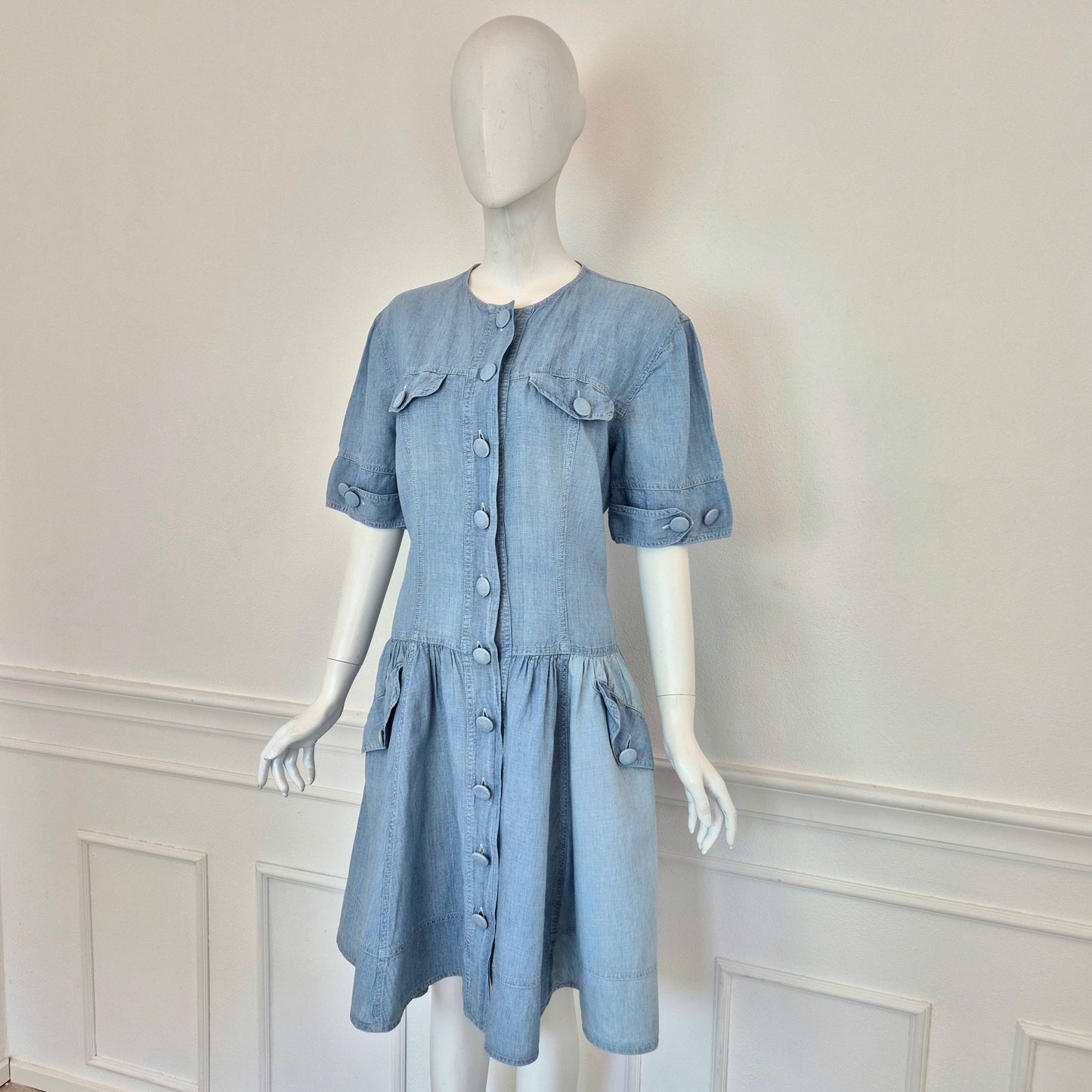 Moschino | Abito in denim e lino con maxi bottoni