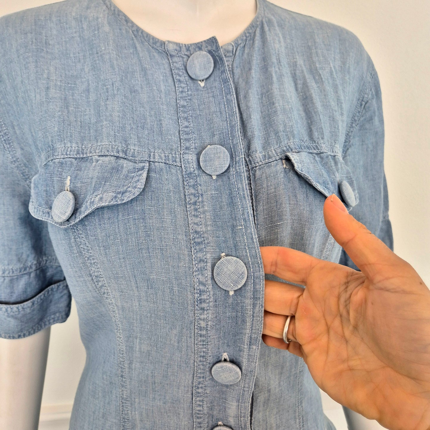 Moschino | Abito in denim e lino con maxi bottoni
