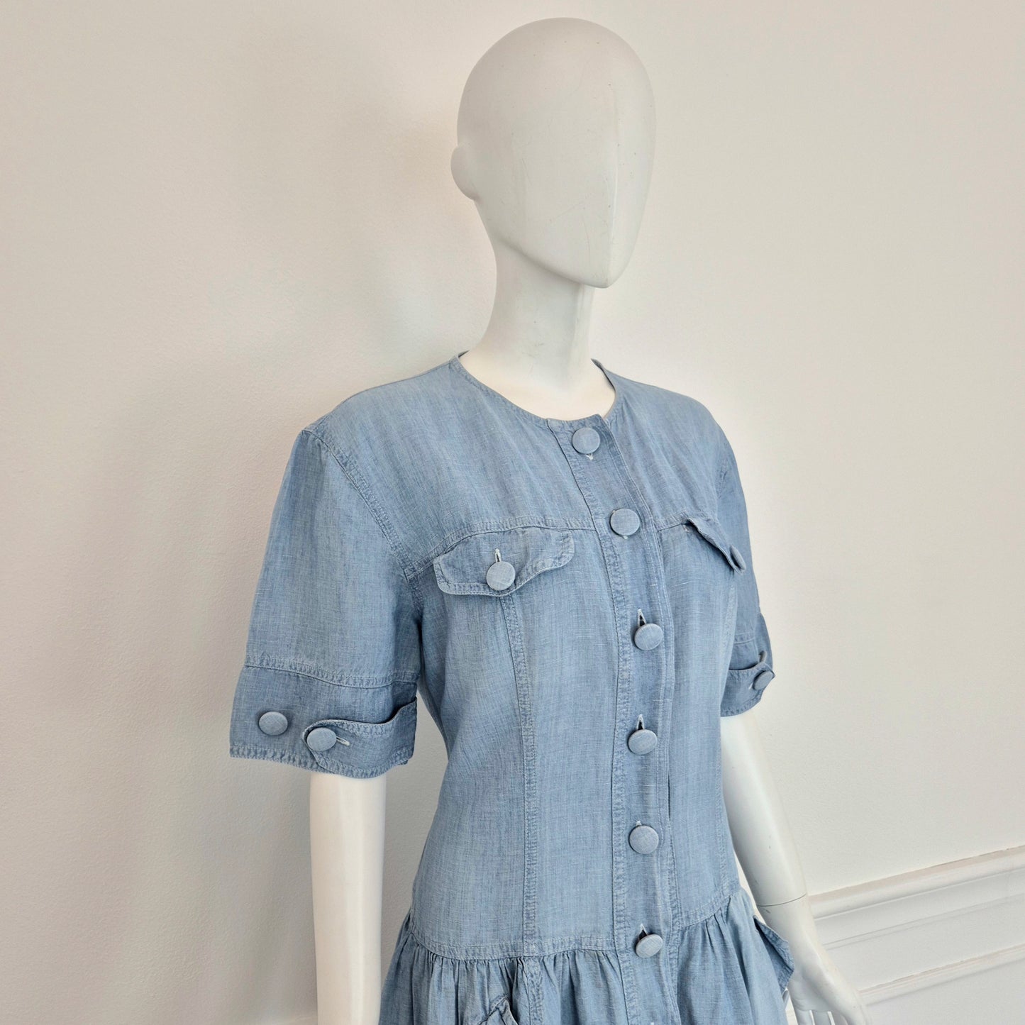 Moschino | Abito in denim e lino con maxi bottoni