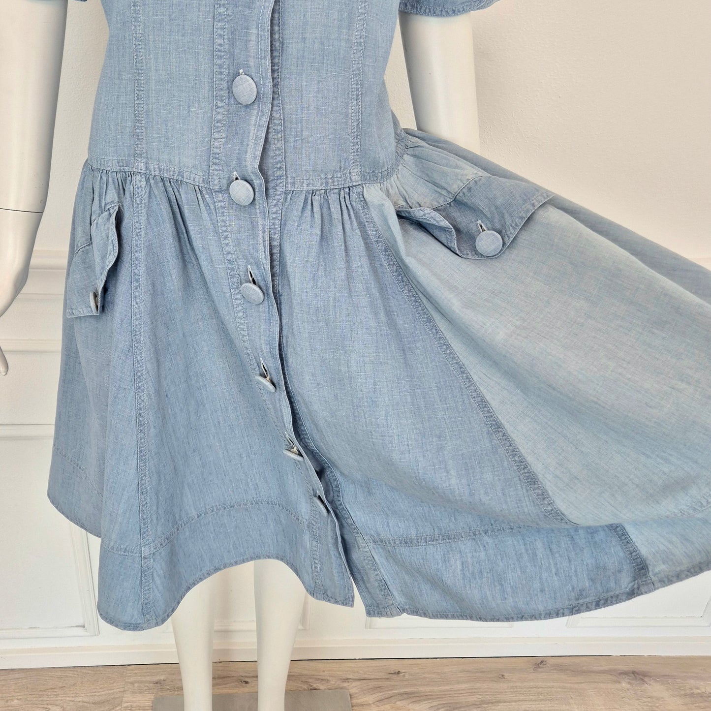 Moschino | Abito in denim e lino con maxi bottoni