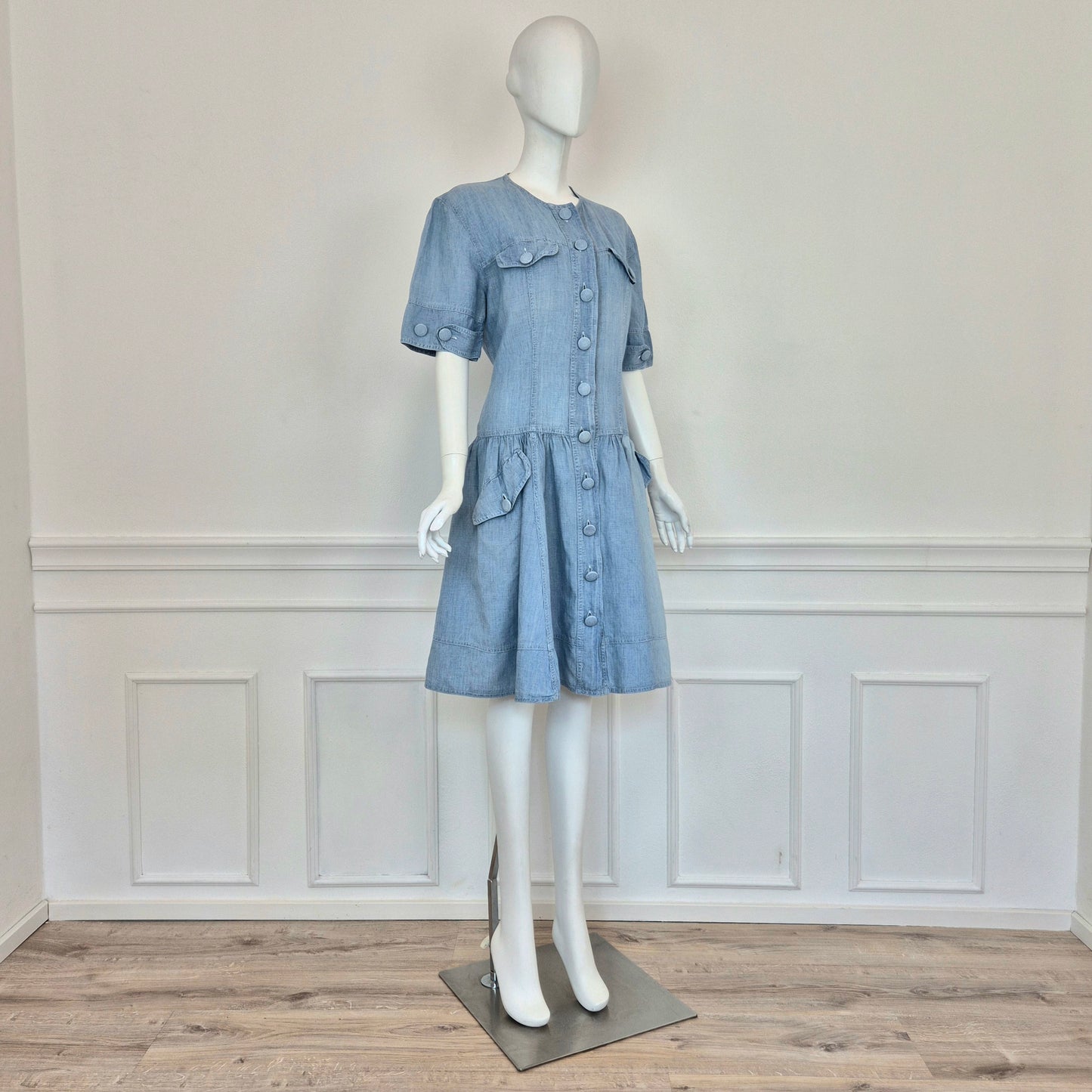 Moschino | Abito in denim e lino con maxi bottoni