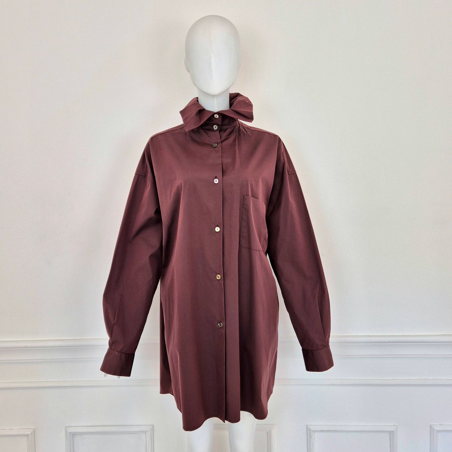 Romeo Gigli | Camicia melanzana con colletto a pieghe 1989