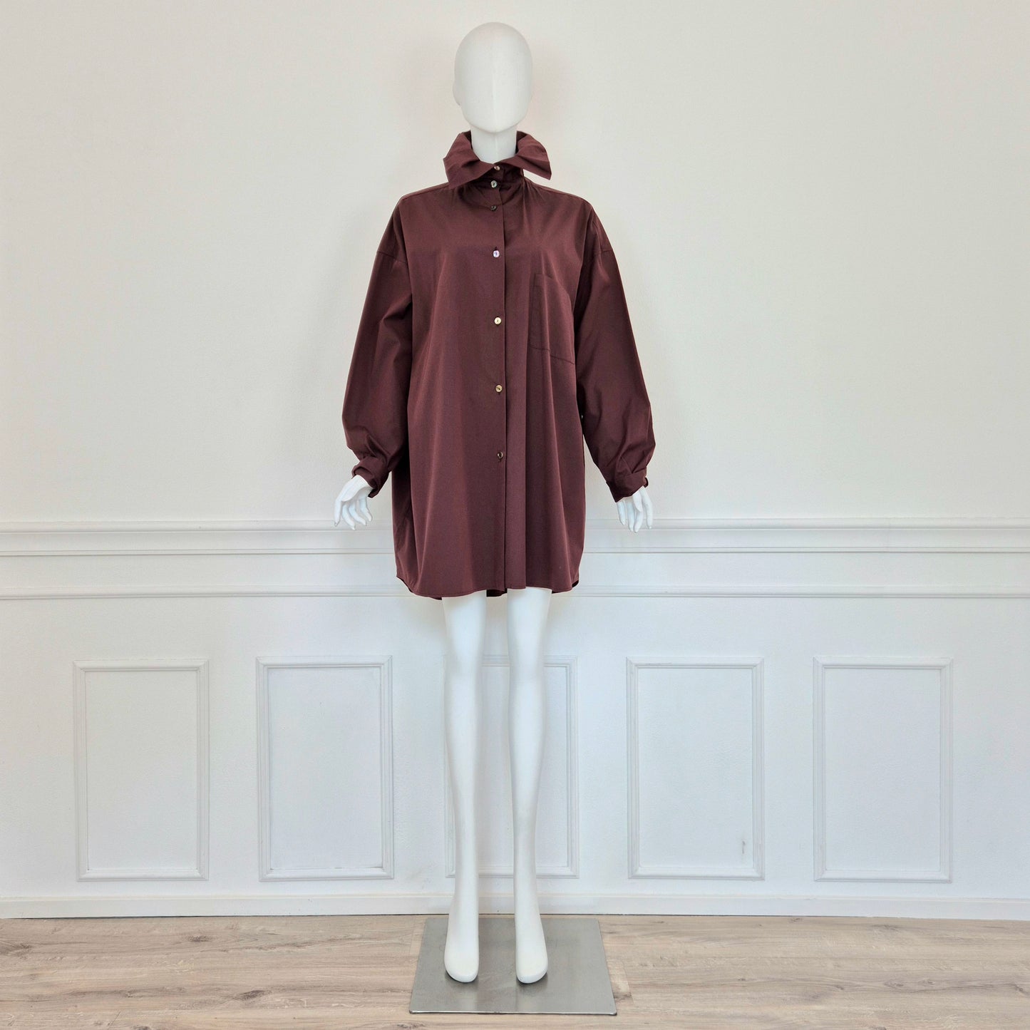 Romeo Gigli | Camicia melanzana con colletto a pieghe 1989