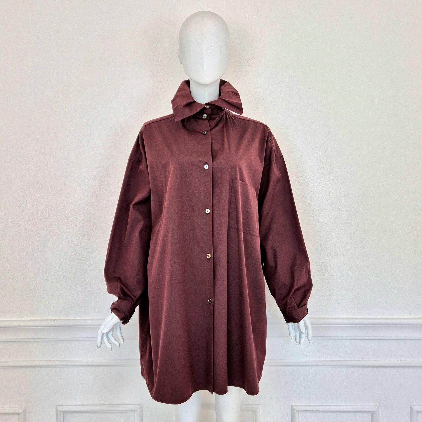Romeo Gigli | Camicia melanzana con colletto a pieghe 1989