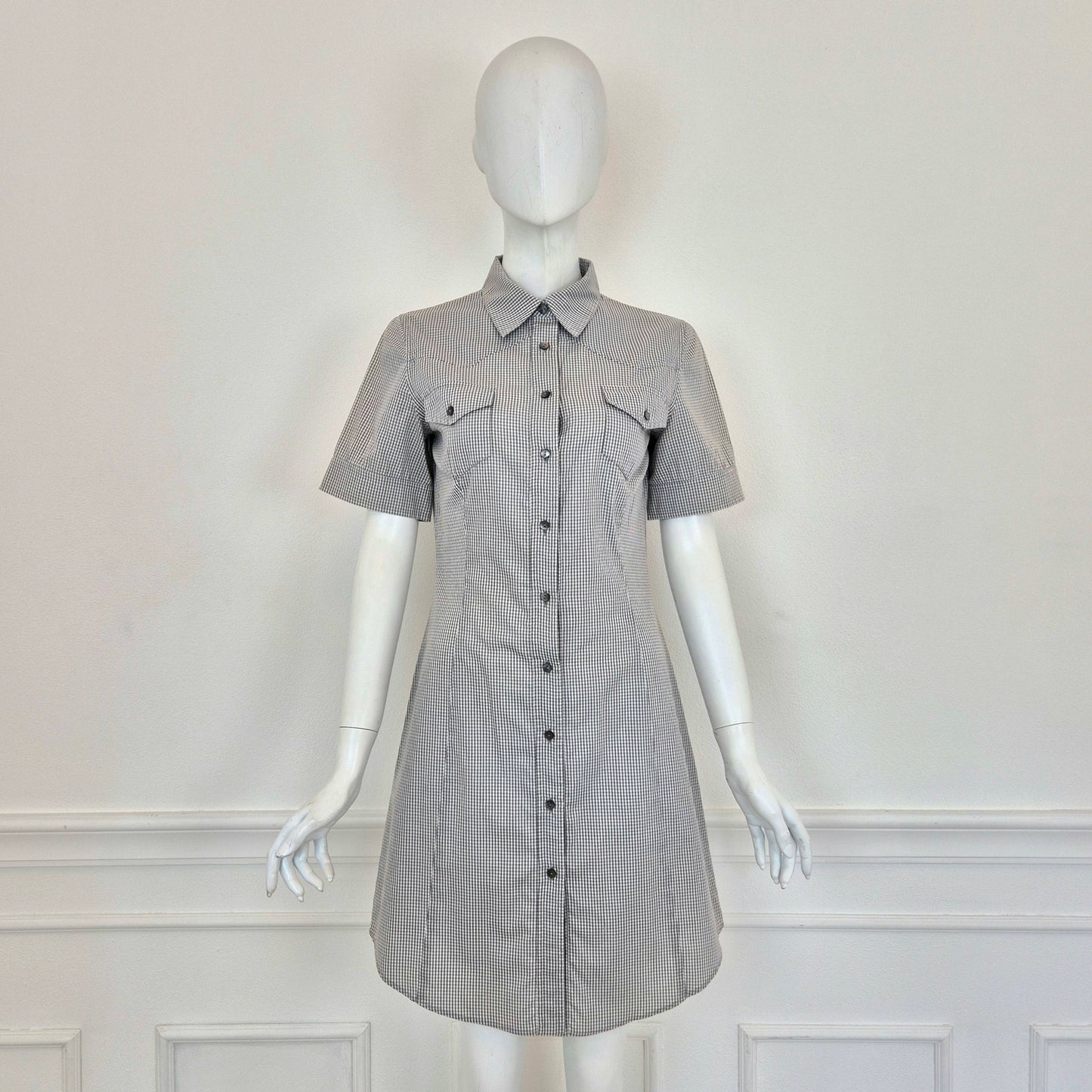 Miu Miu | Abito cotone vichy bianco-grigio