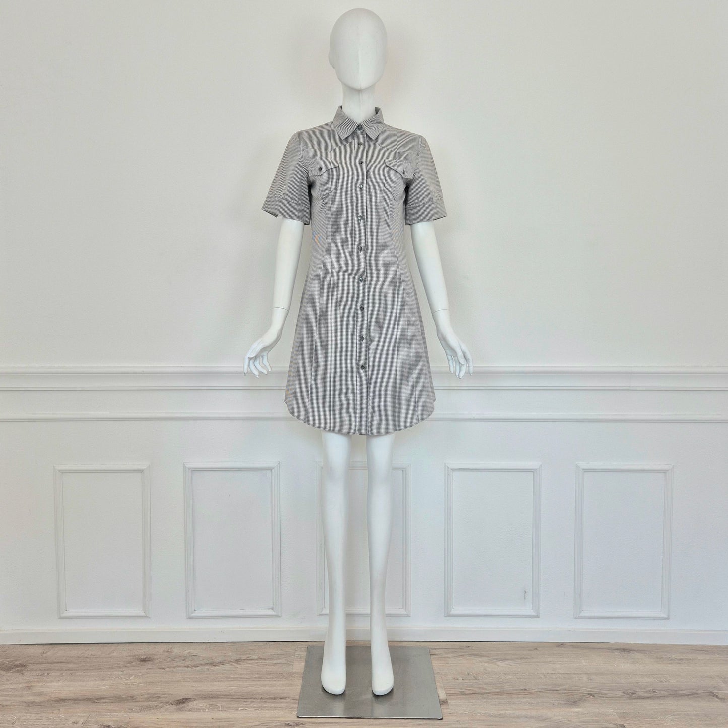 Miu Miu | Abito cotone vichy bianco-grigio
