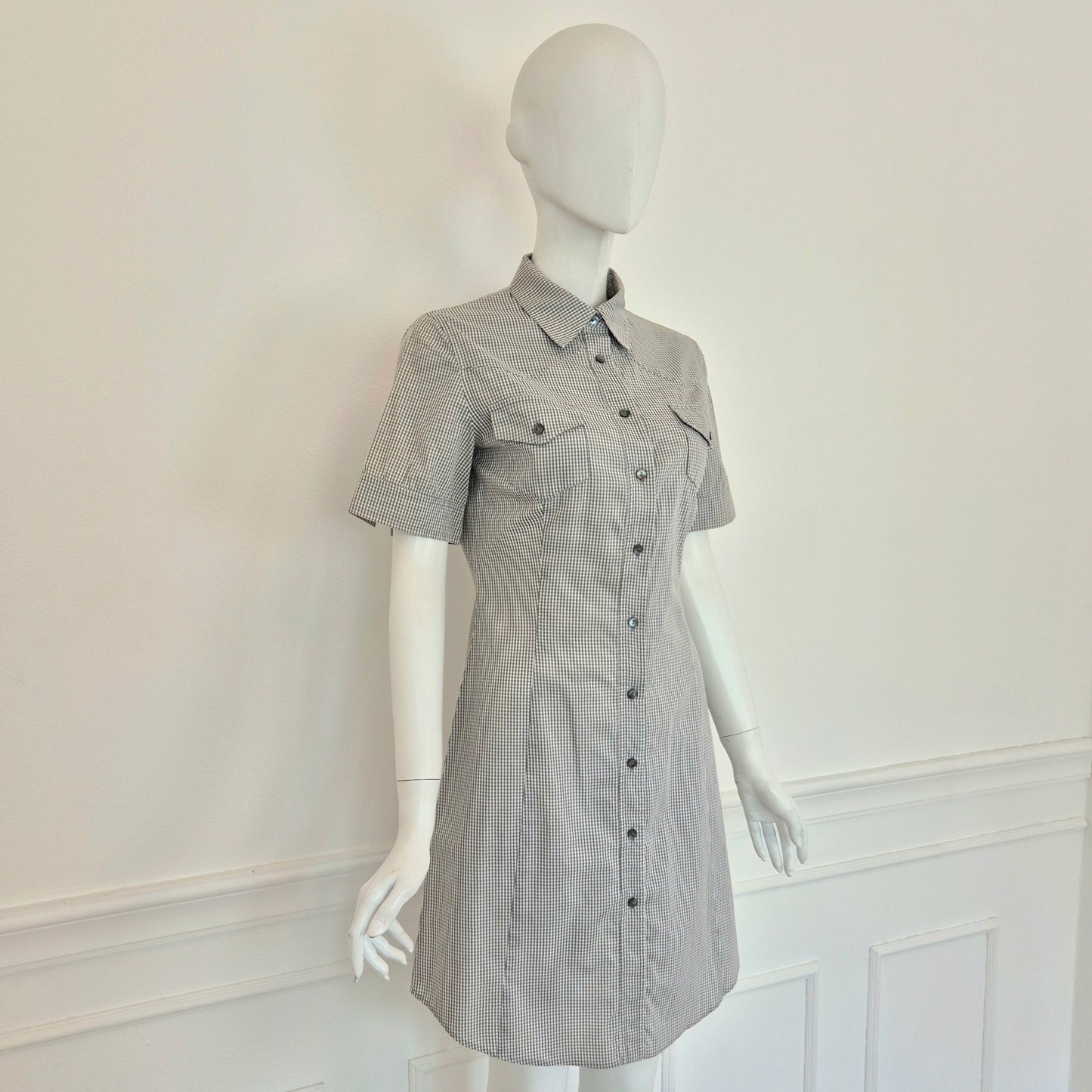 Miu Miu | Abito cotone vichy bianco-grigio