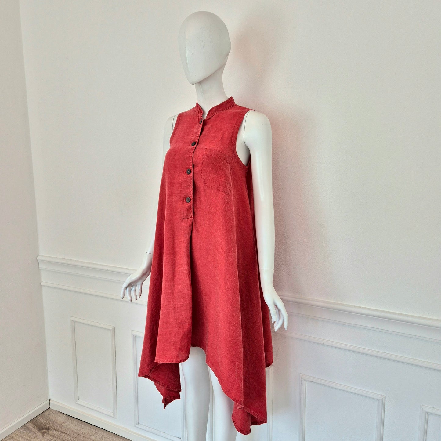 Romeo Gigli | Abito rosso asimmetrico misto lino