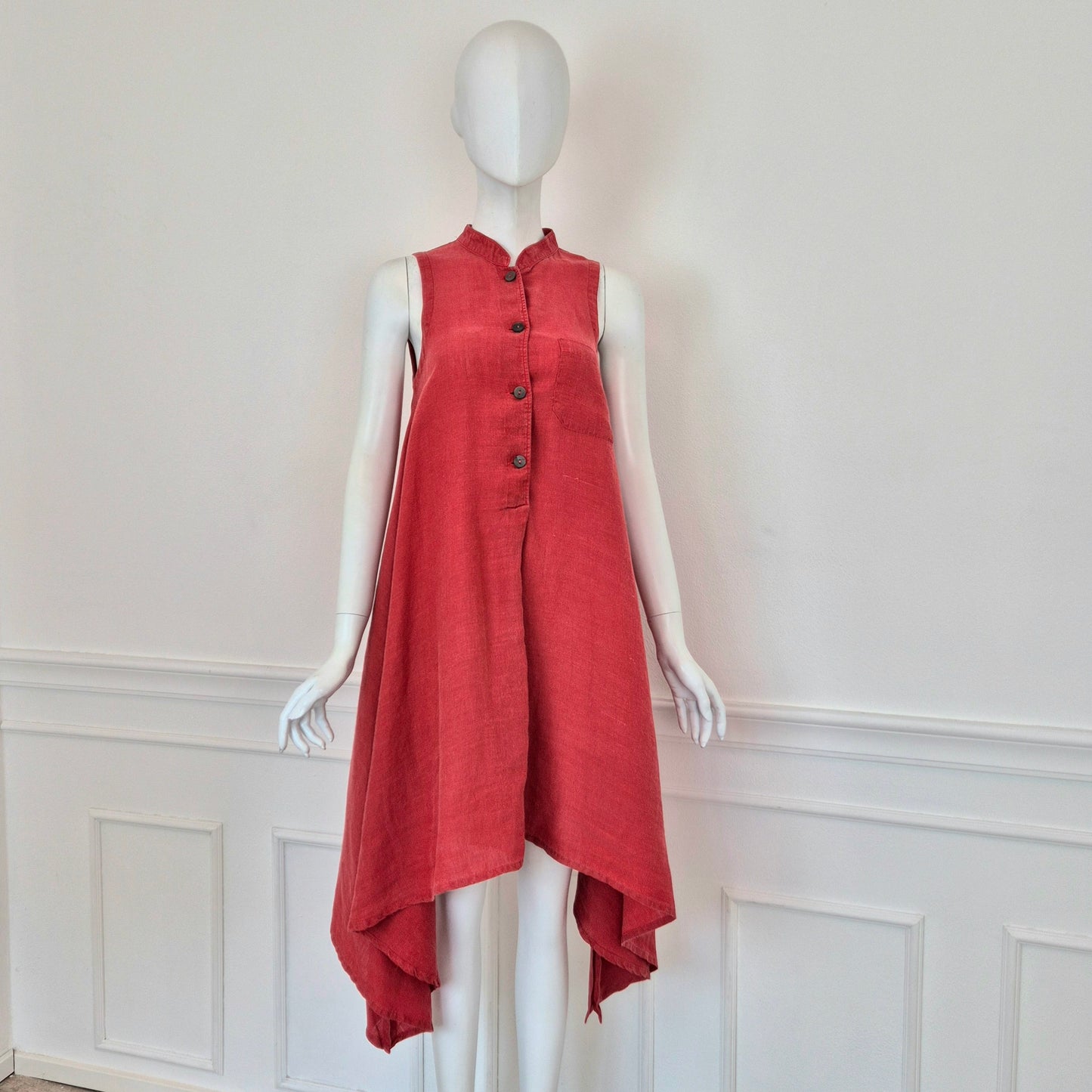 Romeo Gigli | Abito rosso asimmetrico misto lino