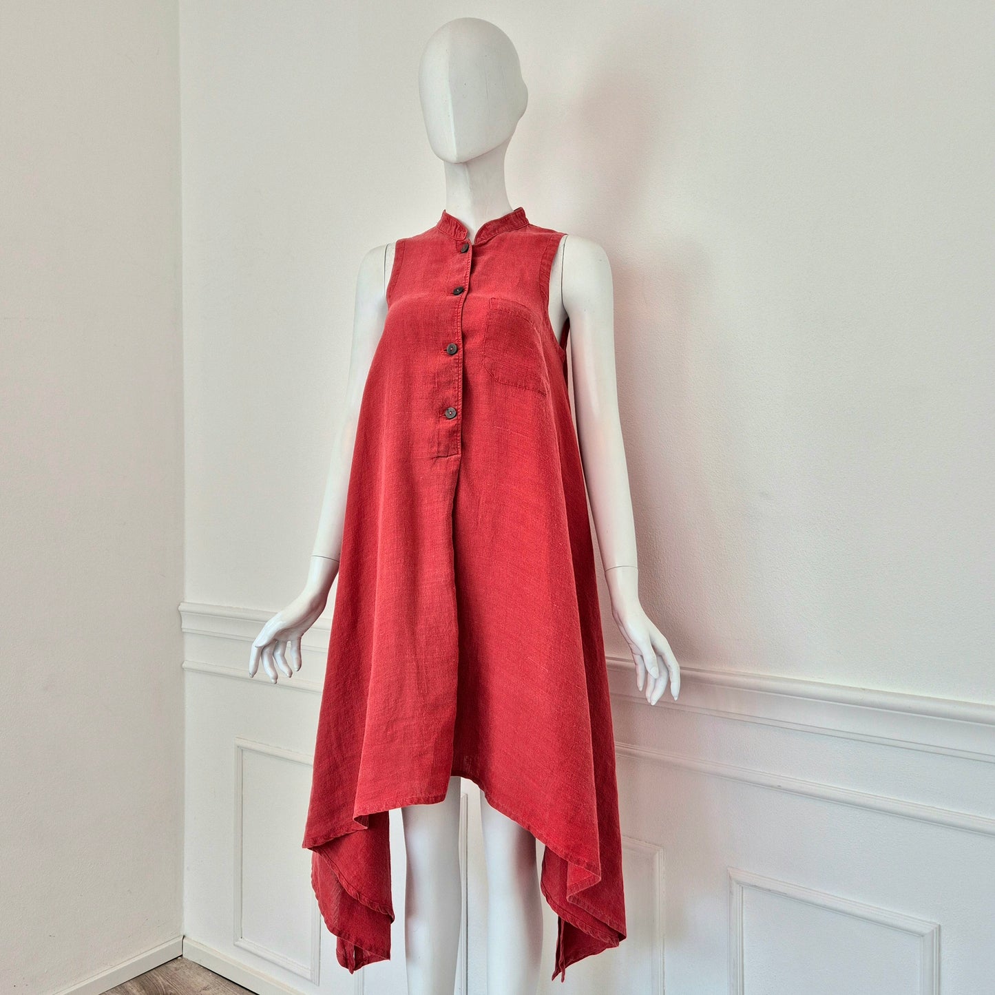 Romeo Gigli | Abito rosso asimmetrico misto lino