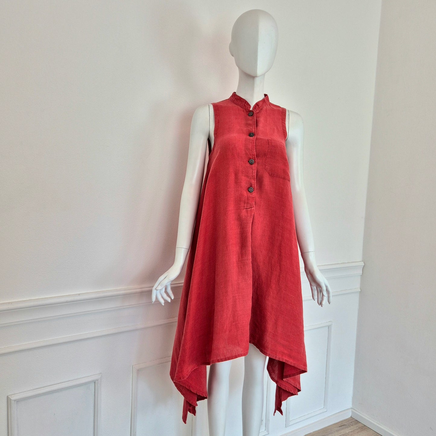 Romeo Gigli | Abito rosso asimmetrico misto lino