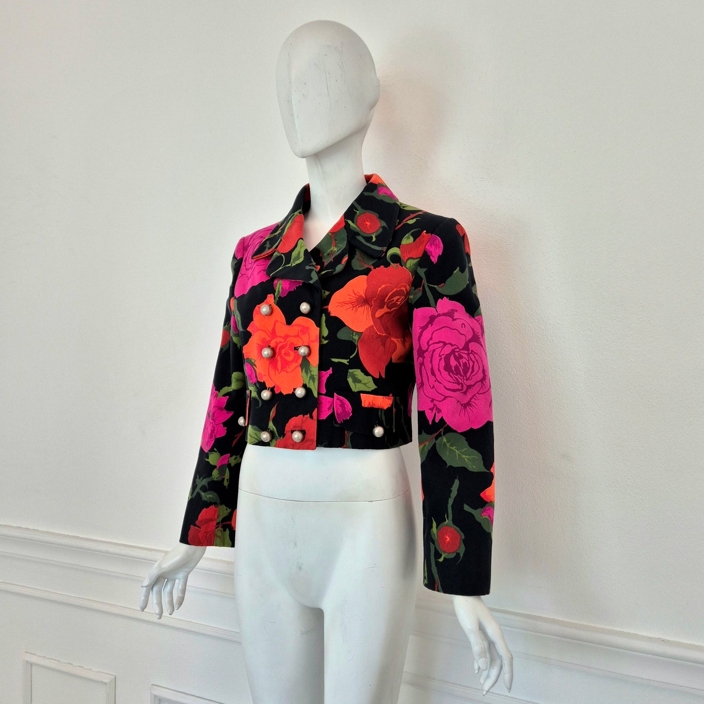Moschino | Giacca corta doppiopetto con rose