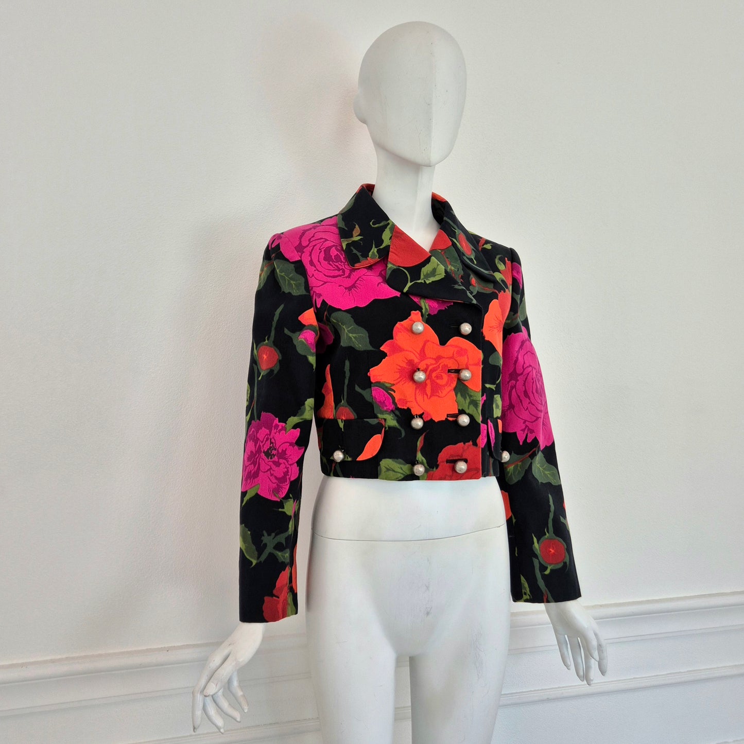 Moschino | Giacca corta doppiopetto con rose