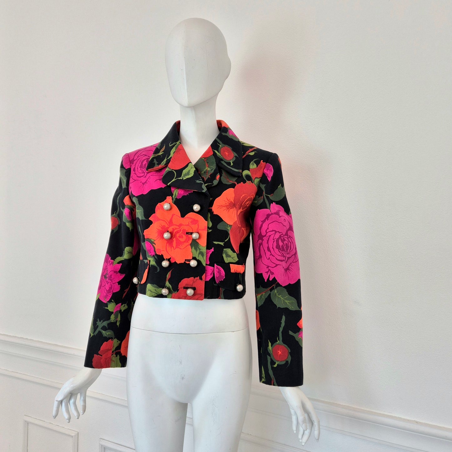 Moschino | Giacca corta doppiopetto con rose