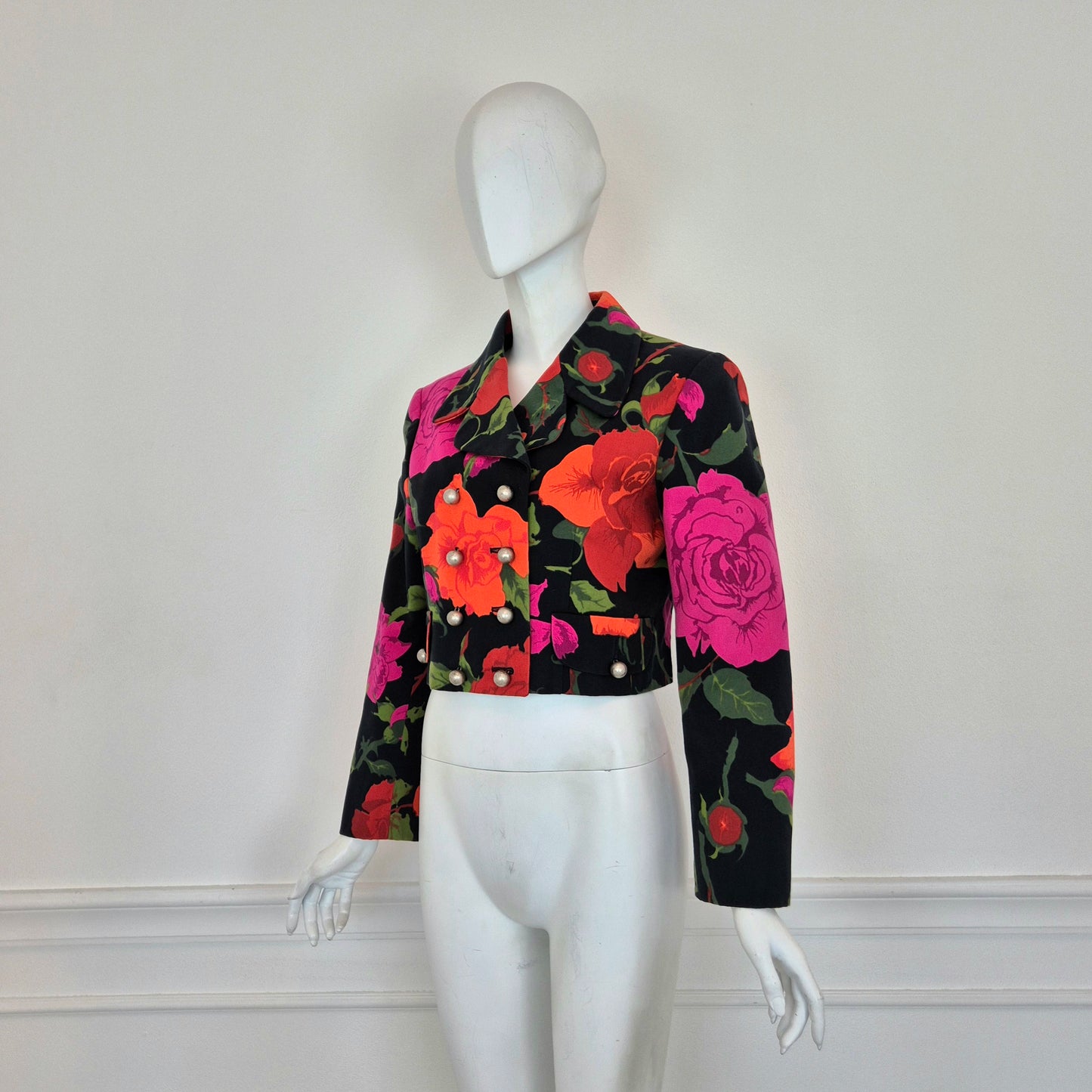 Moschino | Giacca corta doppiopetto con rose