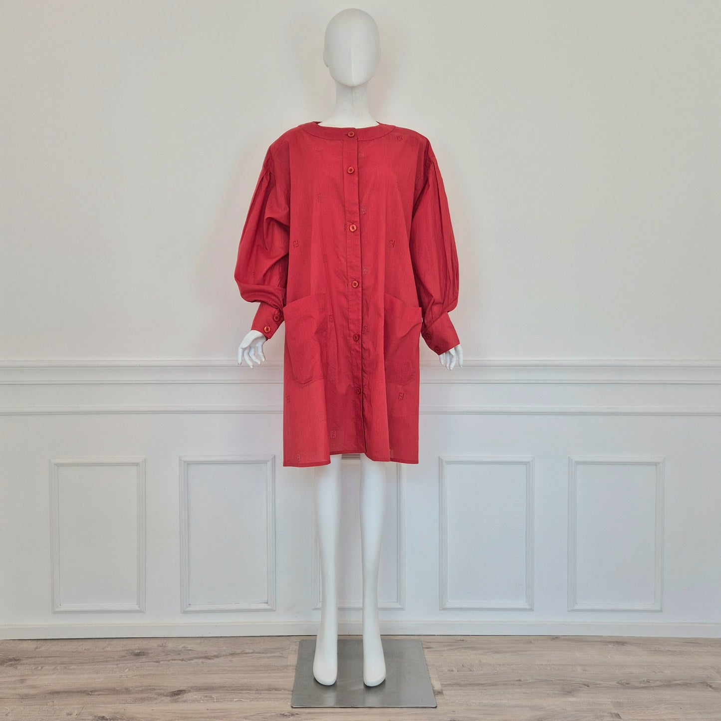 Fendi | Abito-camicione logato in cotone rosso