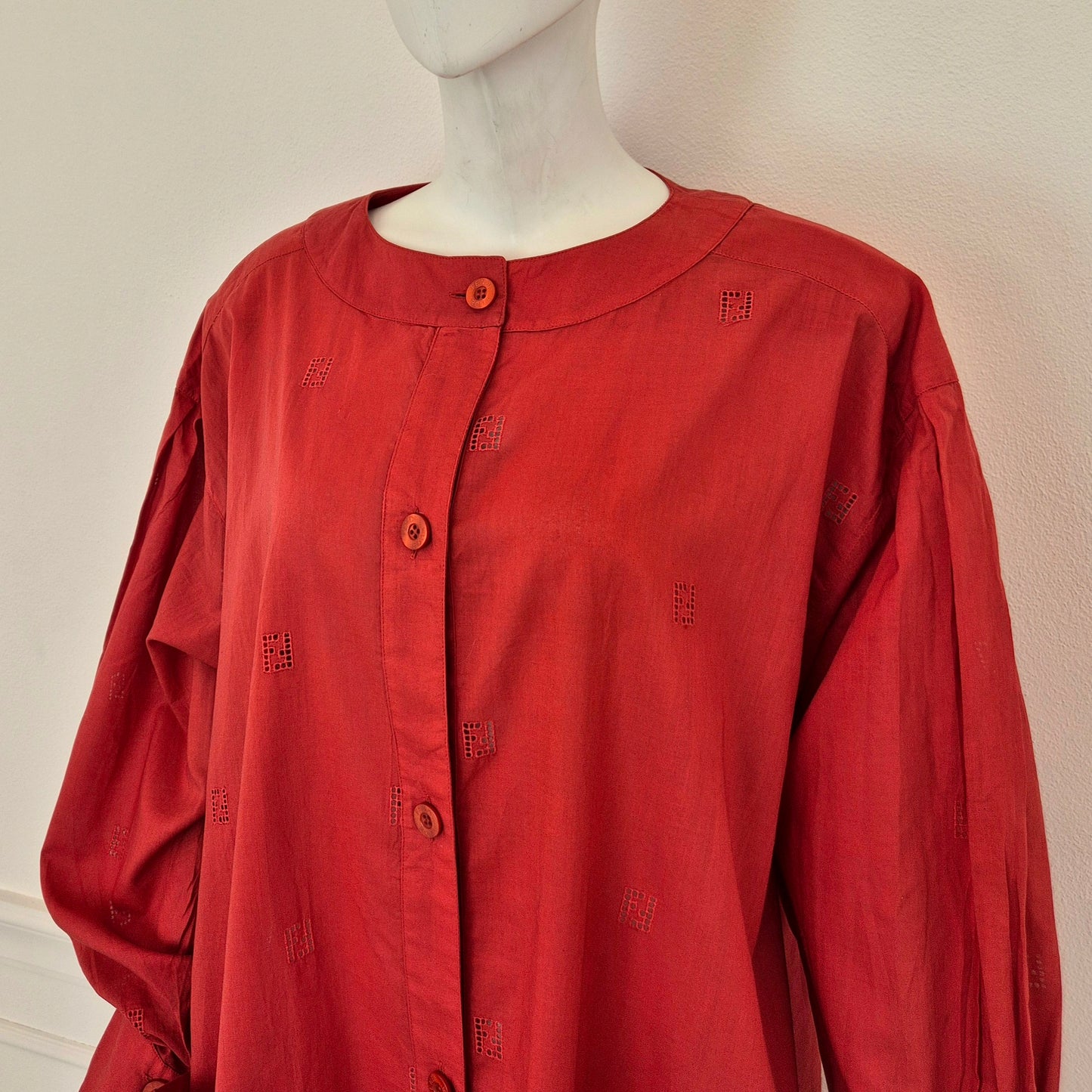 Fendi | Abito-camicione logato in cotone rosso