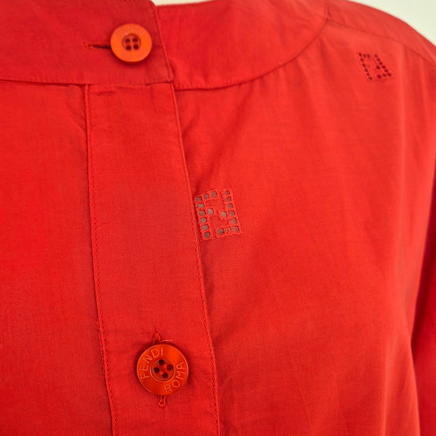 Fendi | Abito-camicione logato in cotone rosso